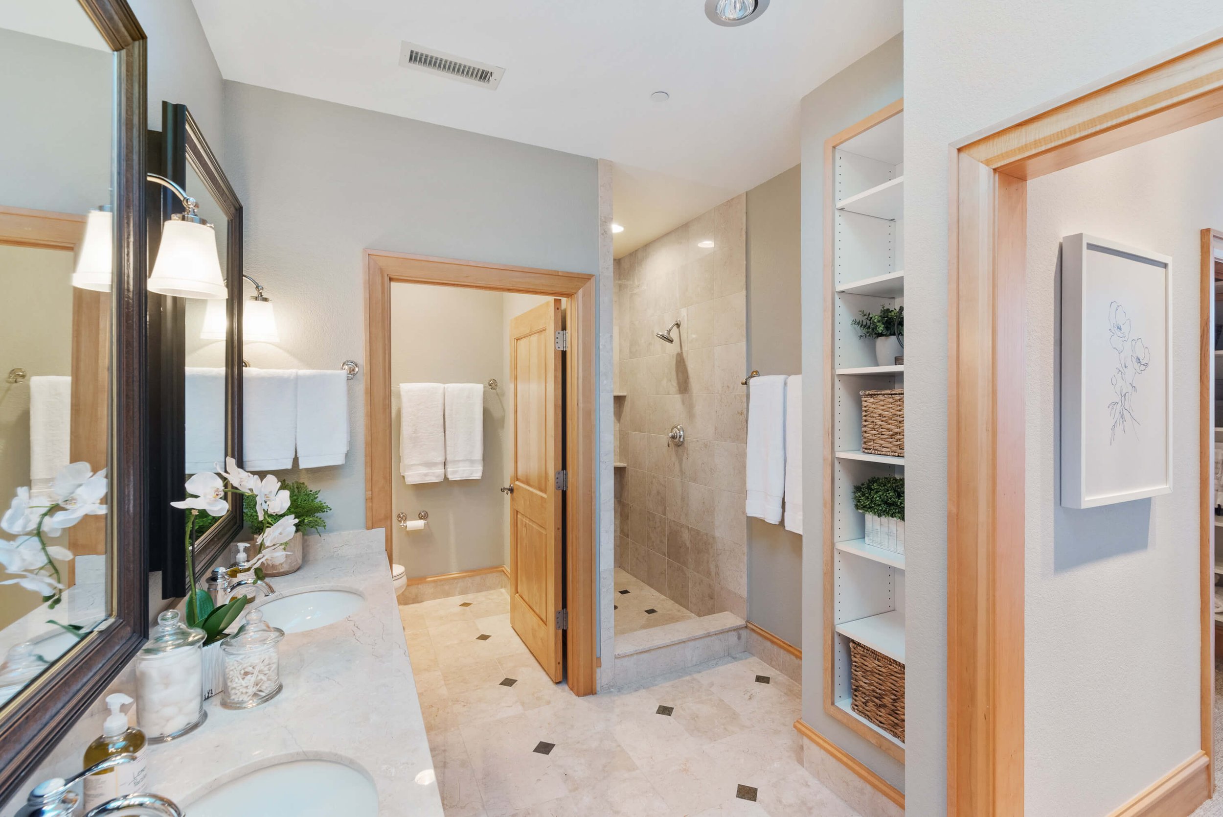 Marble Walk-In Shower and Whirlpool