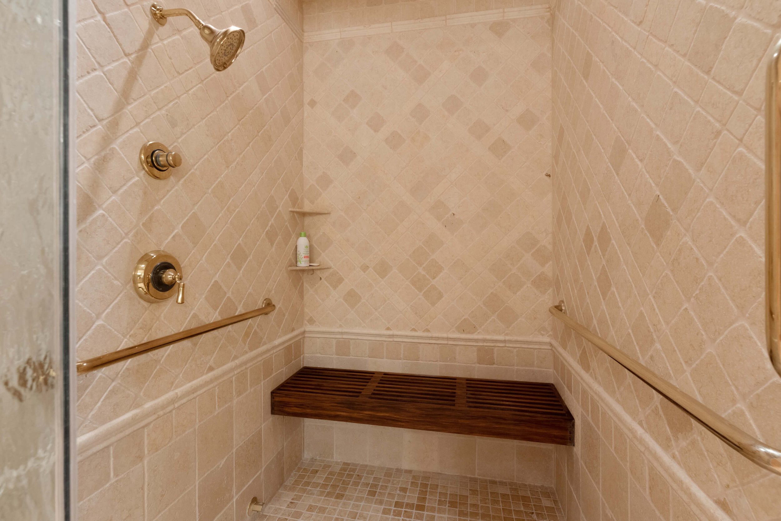 Shower with Rain Head, Steam and Teak Bench