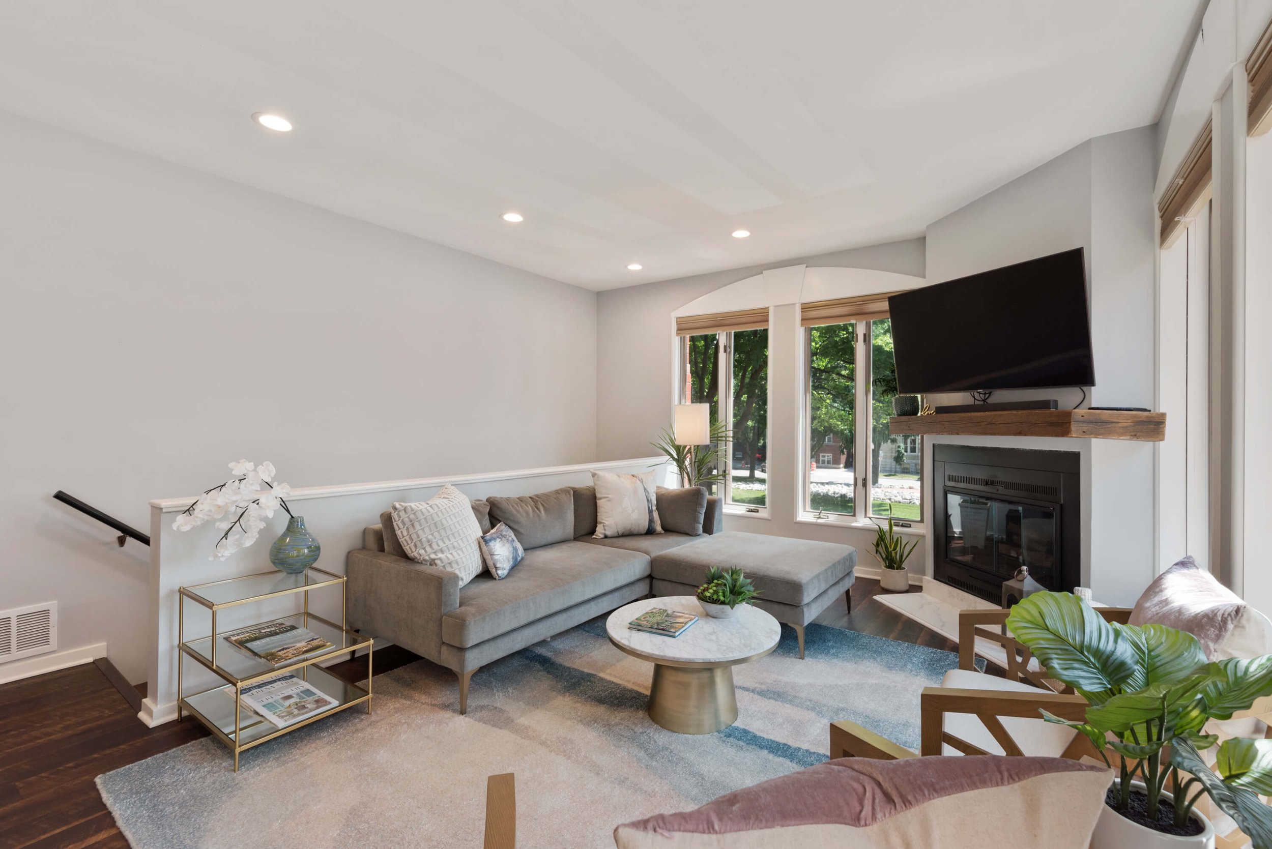 Gracious Living Room with Fireplace