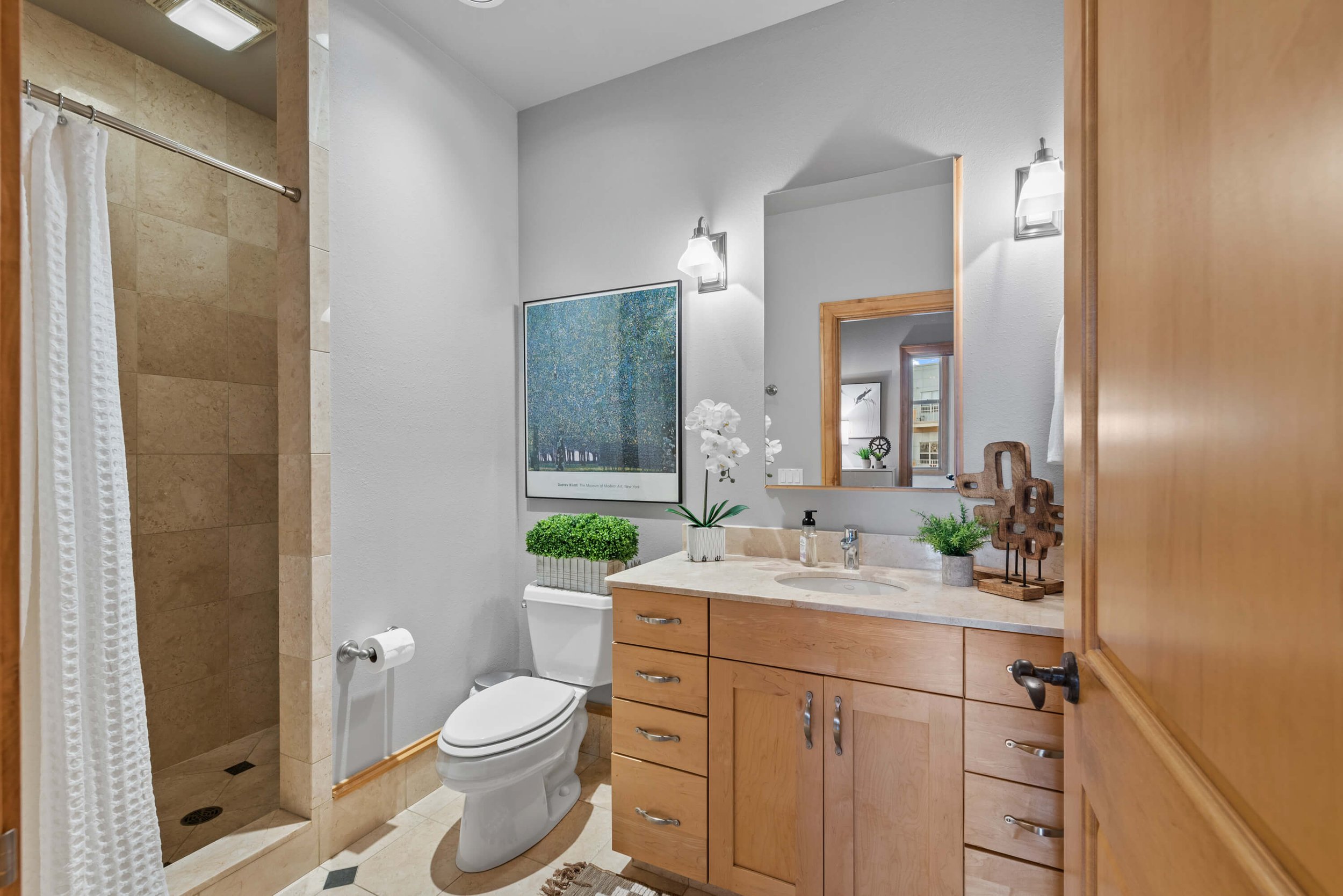 Marble Bath Featuring Walk-In Shower