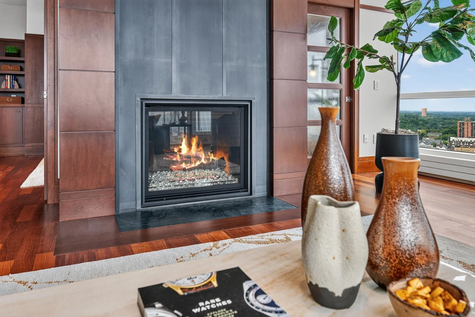 Gas Fireplace w/Steel Accent Wall