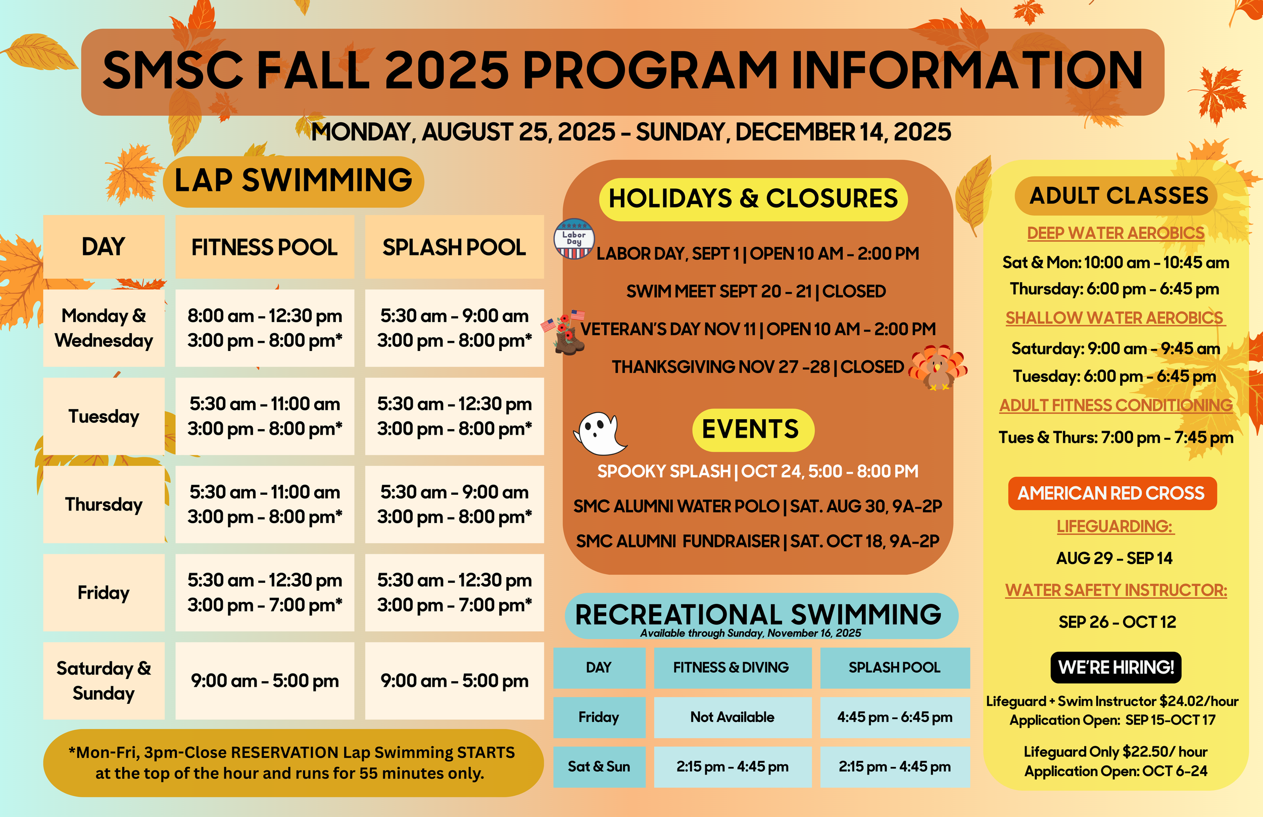 Santa Monica Swim Center Fall Hours Begin Monday August 25th!