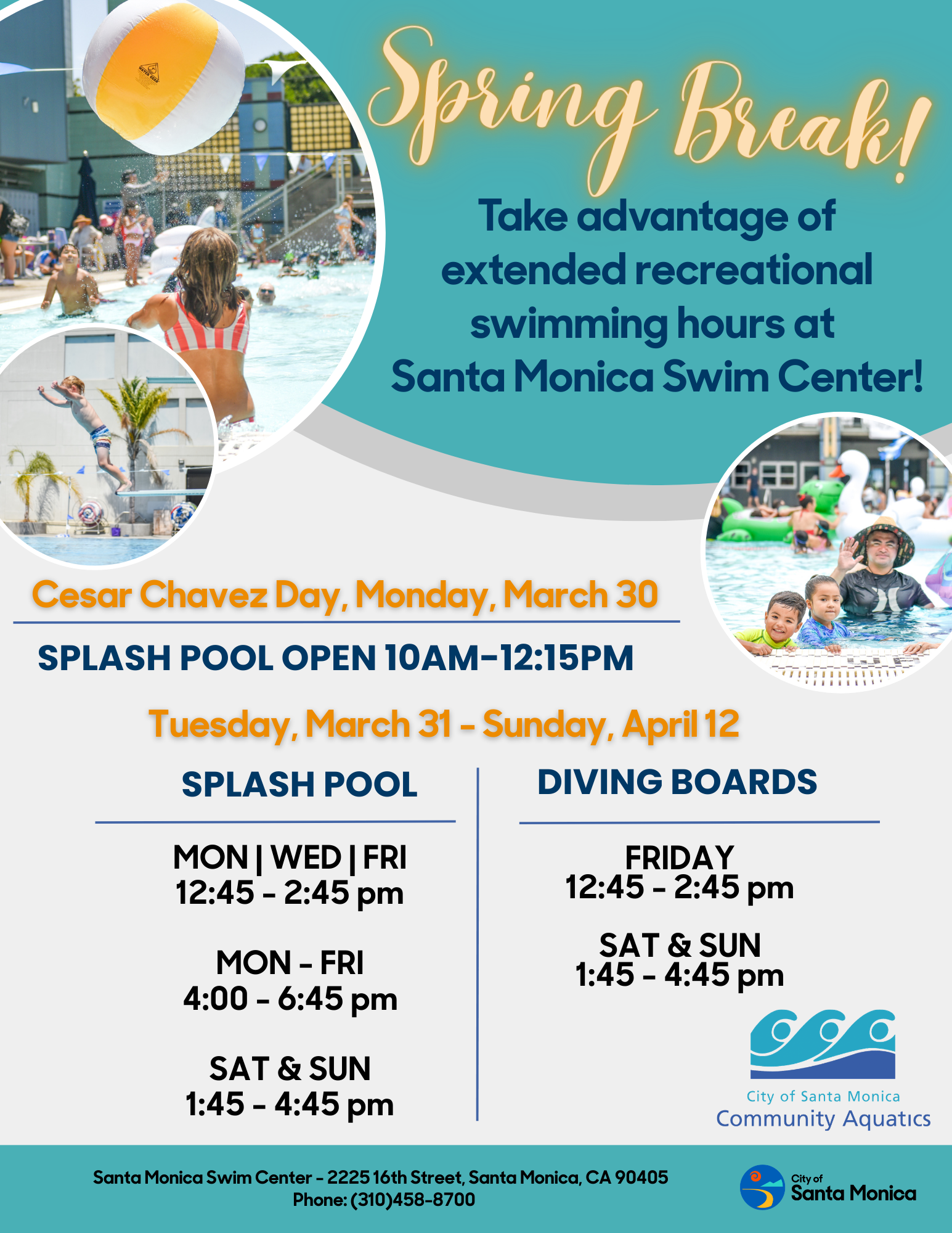 Swim Center - Spring Break Recreational Hours!