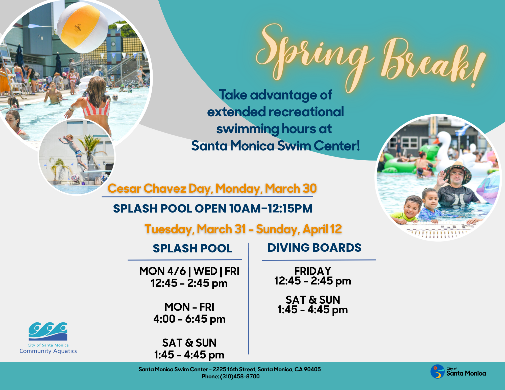 Swim Center - Spring Break Recreational Hours!