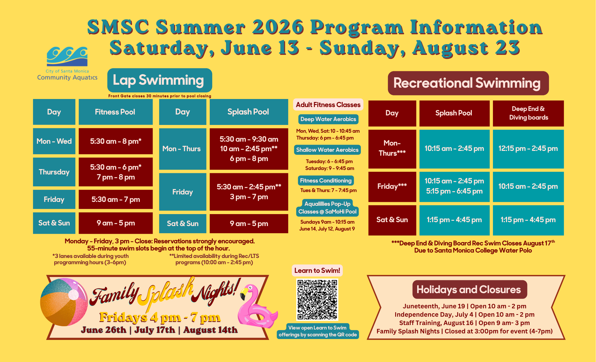 Santa Monica Swim Center Summer Hours Begin Saturday June 13th!