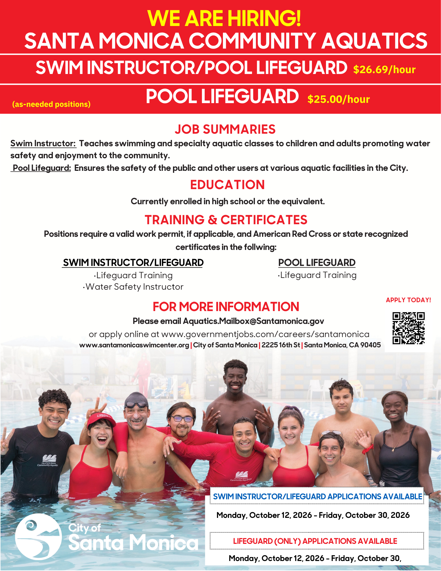 Join the Santa Monica Aquatics Team!