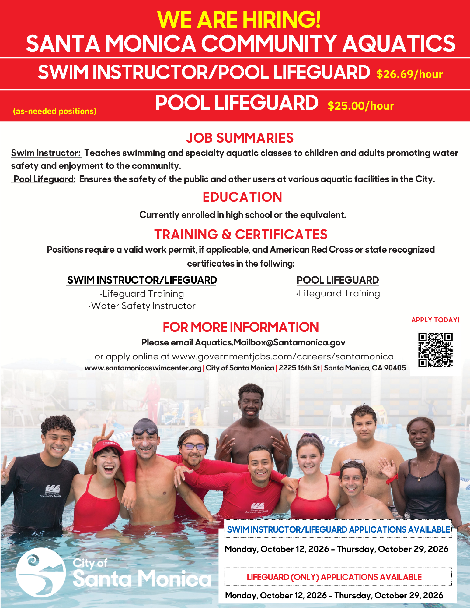Join the Santa Monica Aquatics Team!