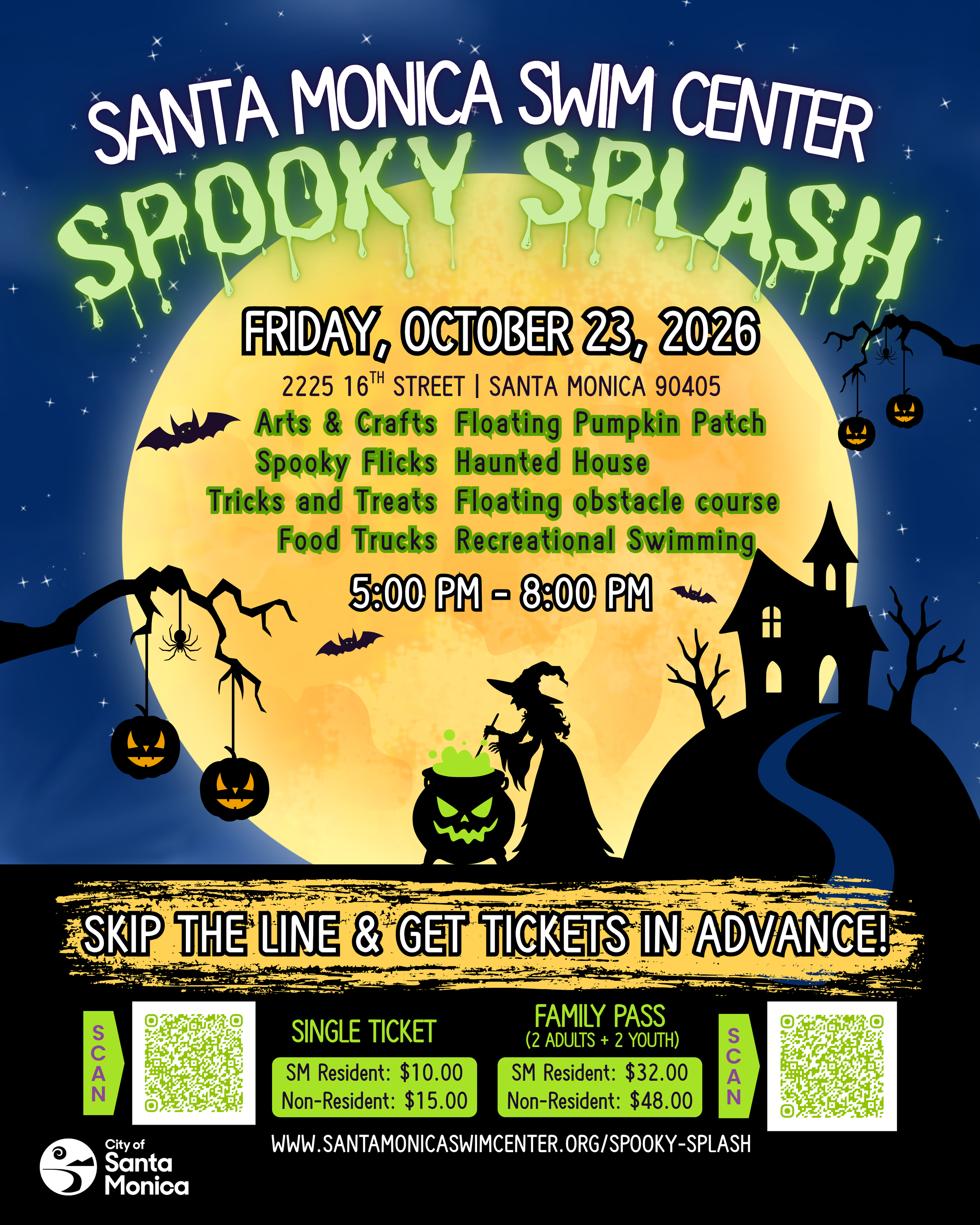 Spooky Splash! Friday October 23rd from 5:00pm - 8:00pm.