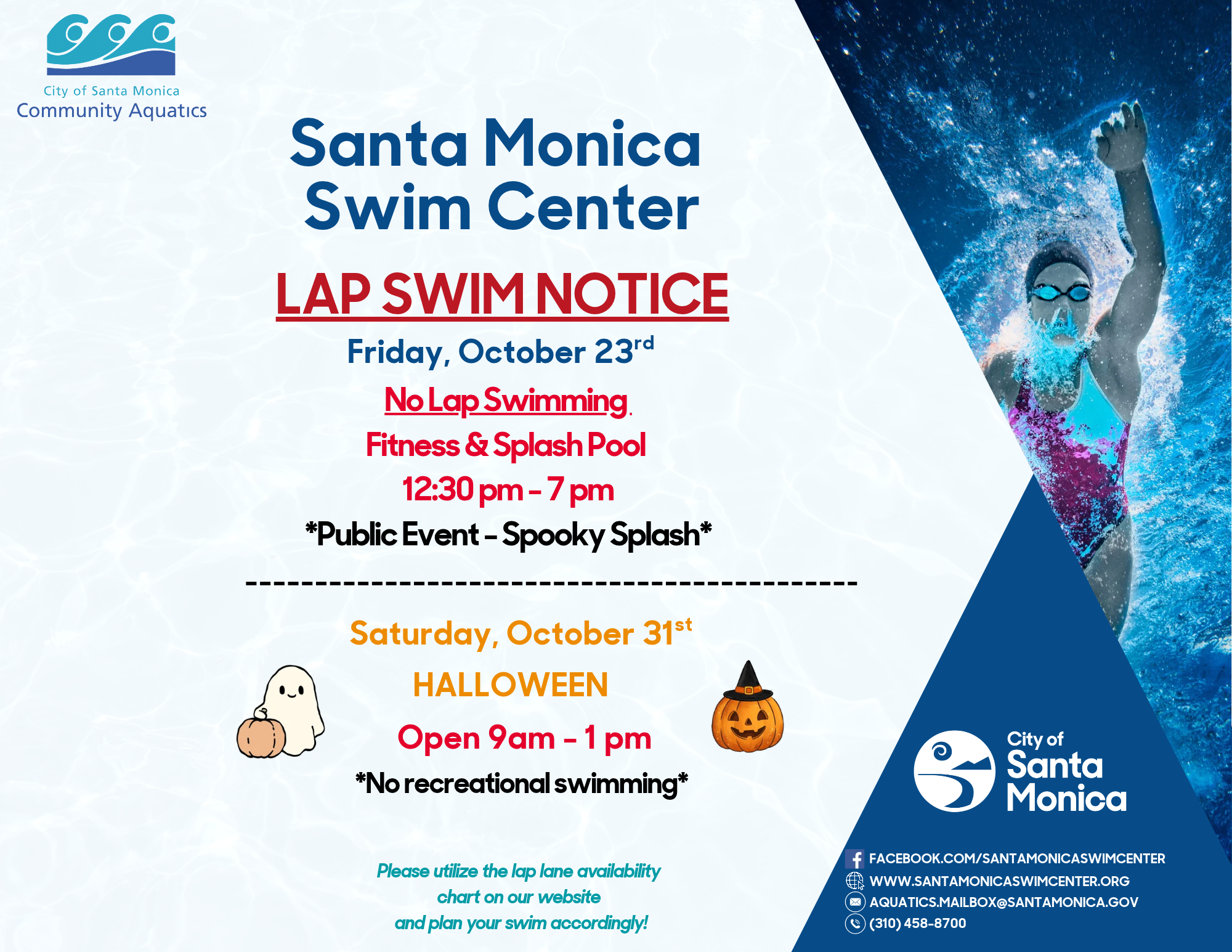 Santa Monica Swim Center - Lap Swim Notice October