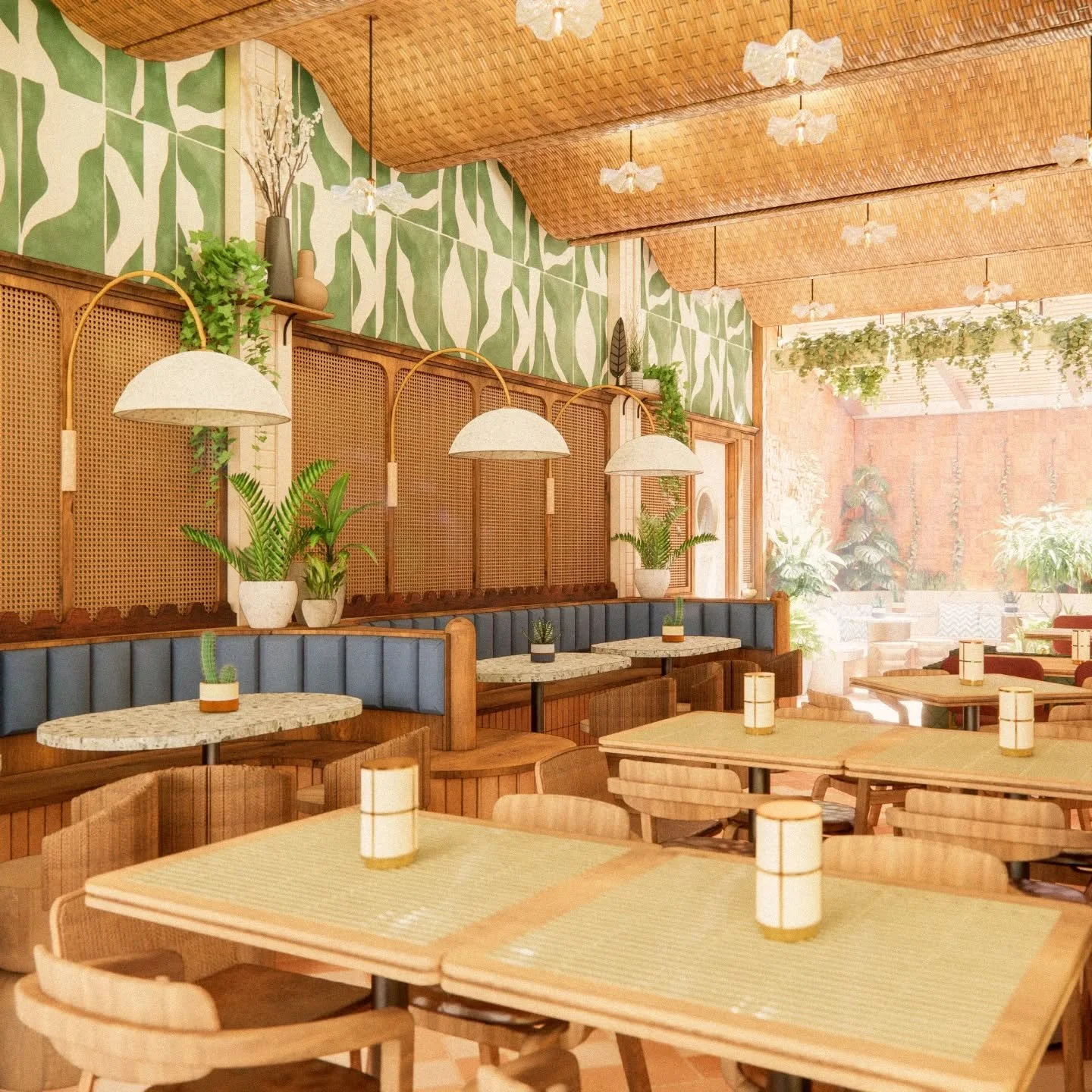 From lazy midday meals to late-night music sets, the restaurant at our upcoming Casco Antiguo hotel will be a place to linger. Oversized floral patterns, sweeping woven screens, and a rich mix of textures create an environment that&rsquo;s equal part