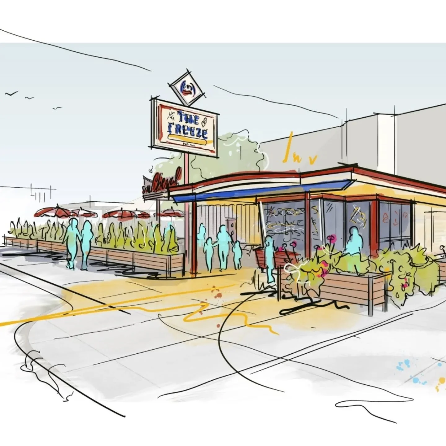 Our first design move at The Freeze was about subtraction, not addition. This tiny 1950s Tastee-Freez has an undeniable pull, and we wanted to make it feel even smaller, even more iconic.

Over the decades, a patchwork of additions had hidden its def
