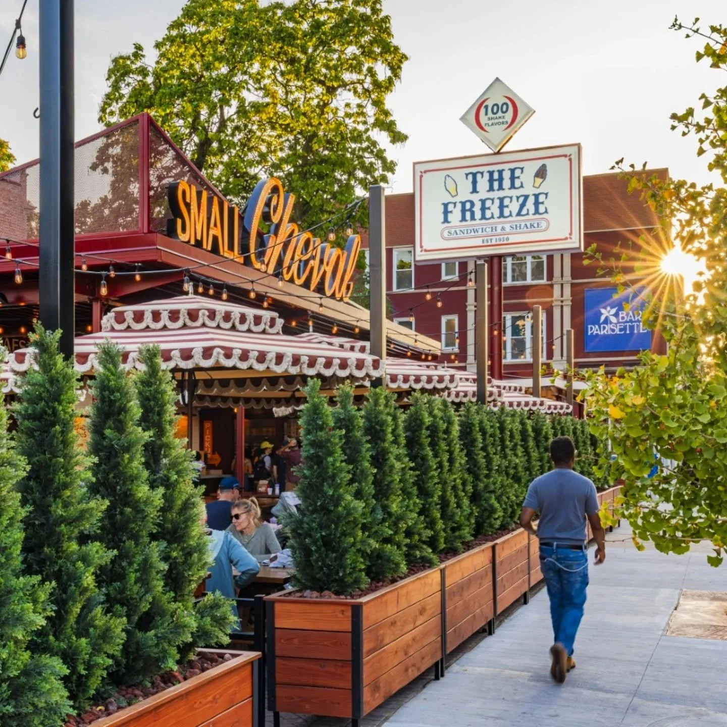 Patiently waiting out this stubborn April chill so we can make the short walk for our usual order &mdash; an Oreo freeze concrete &mdash; on the patio at Small Cheval "The Freeze". The outdoor space was designed to offer a little something 