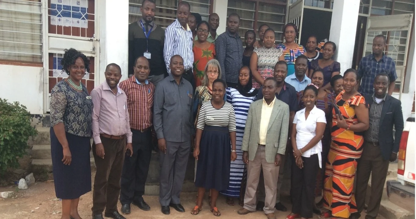 Teddy with the regional, district, and staff of Catholic University of health allied sciences (CUHAS) after training engagement on MamaToto Model born in Uganda by MUST- and transferred to Mwanza, Tanzania