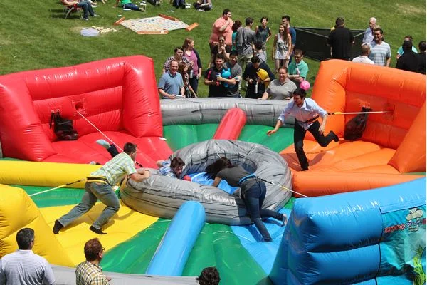 It's your chance to put yourself right into your favorite childhood board game. In Hippo Chow Down, YOU are the hungry hippo trying to get as many balls from the center and bring them back to your corner of the game. The only hiccup is you are tethered to the wall by a giant bungee cord which creates a fun and very comical experience for you and onlookers! People Per Hour: 30-60 Power Requirement: 20 AMP Set-up Time: 1 Hour Space Required: 30’ X 30’ X 8’