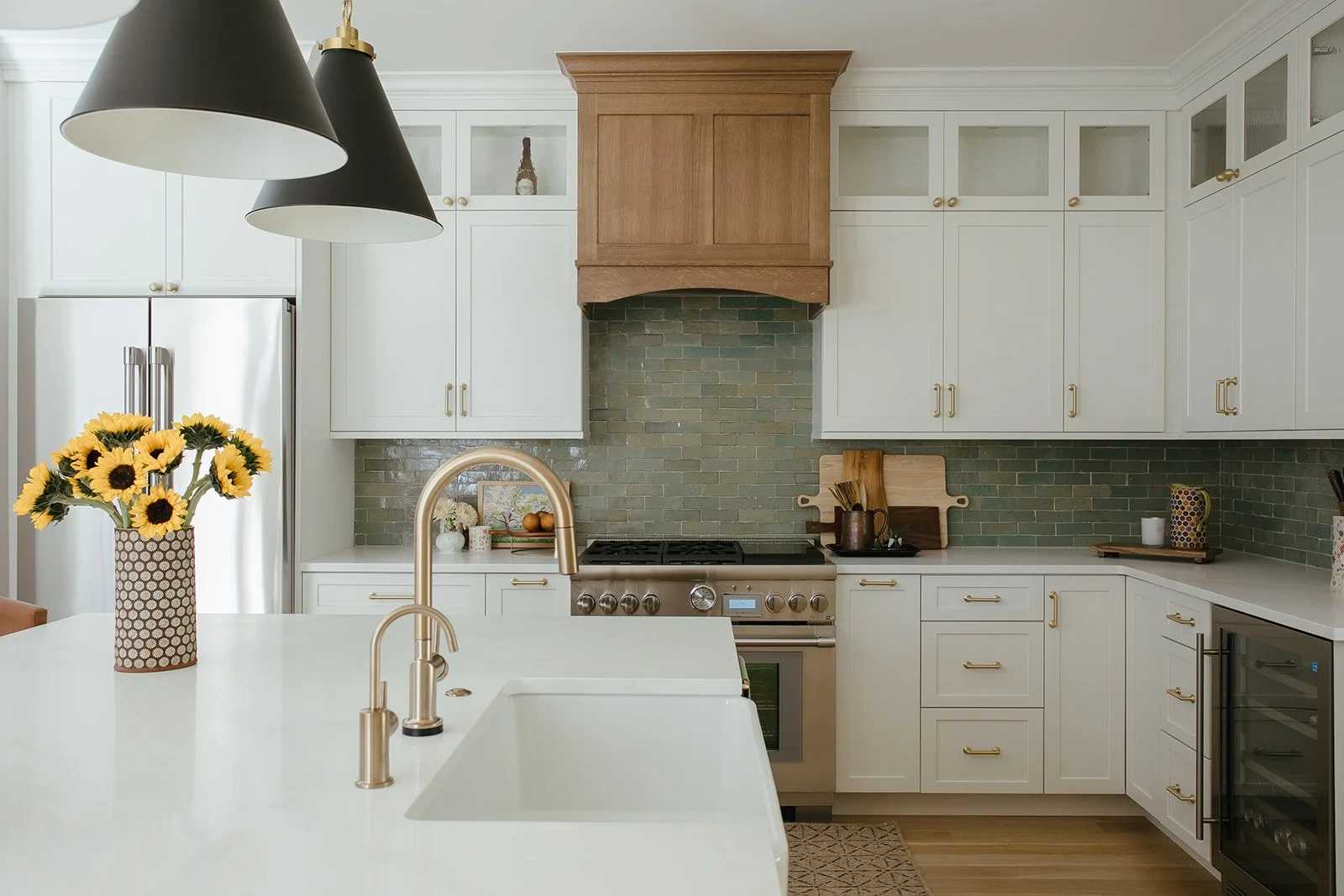 white kitchen green tile wood hood.jpg
