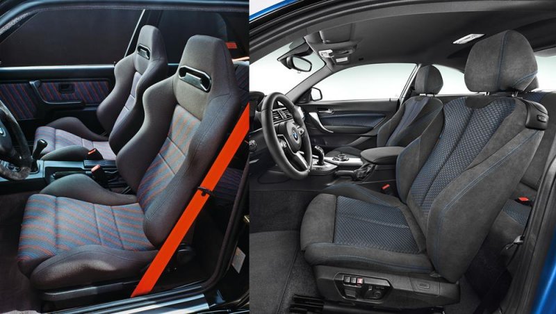 The E30 M3 (left) versus the 2014 M235i (right).
