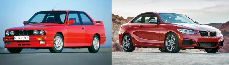 Despite their generational differences, the E30 M3 appears a clear inspiration for the new M235i. 