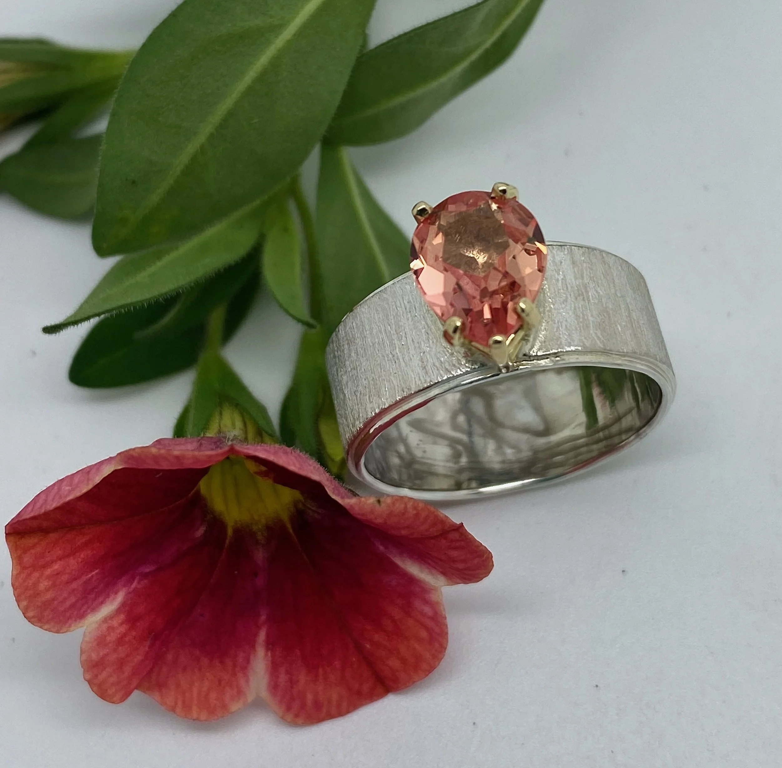 Peach Pink Sapphire Ring