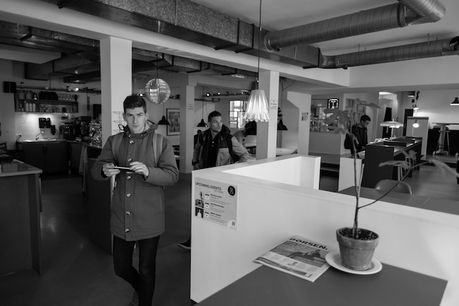 Our Lead Designer Ciaran (left) and Brett leaving a coffee shop after a hard day’s work in Copenhagen