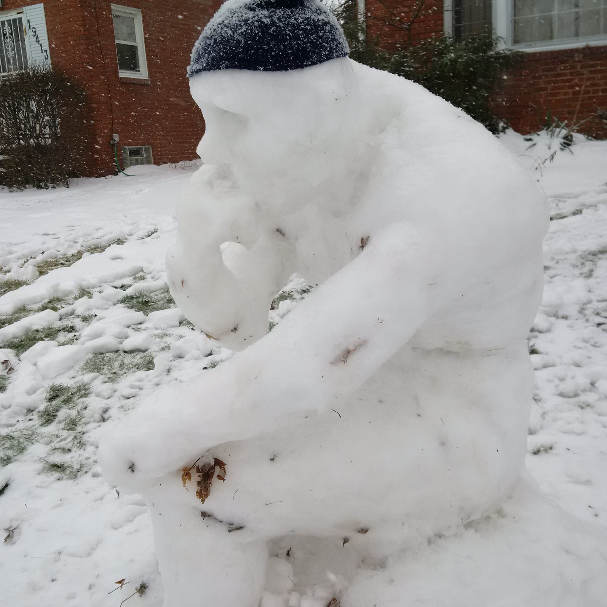 Rodin's  "The Thinker" Snow Man