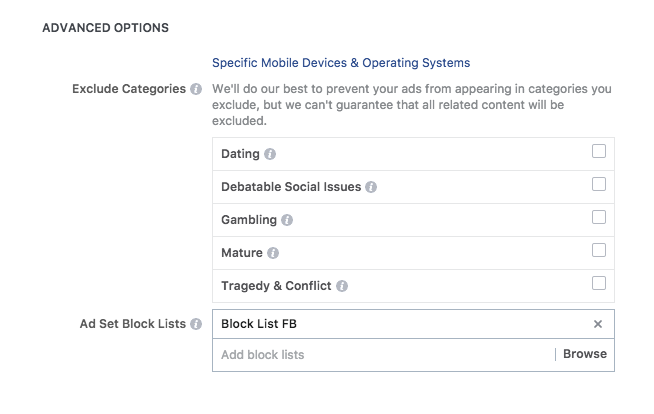 Facebook Ads Manager Ad Blocking Options