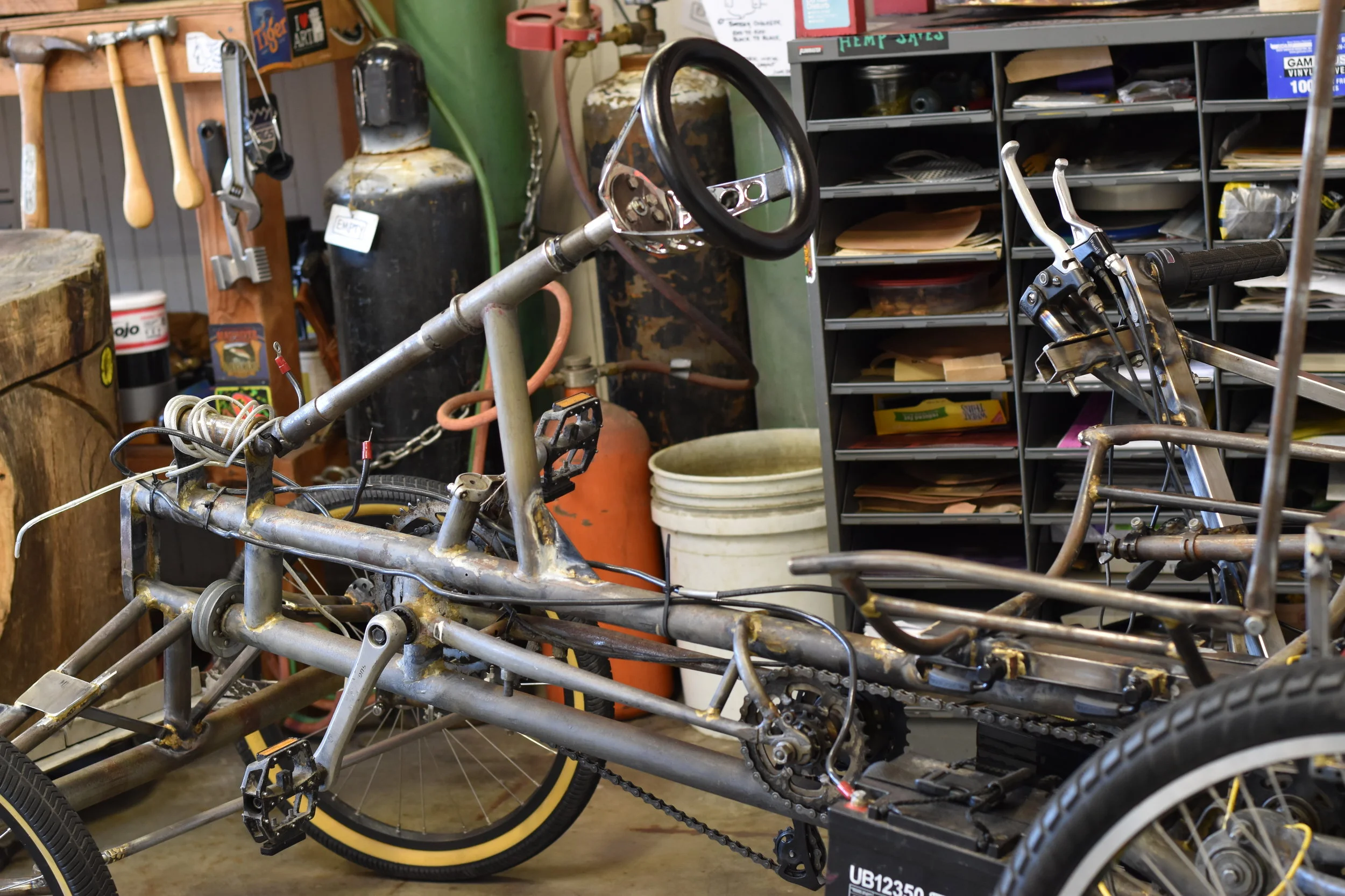  Build continues, steering wheel welded, front end still needs more work like the rest of the machine. More to follow. 