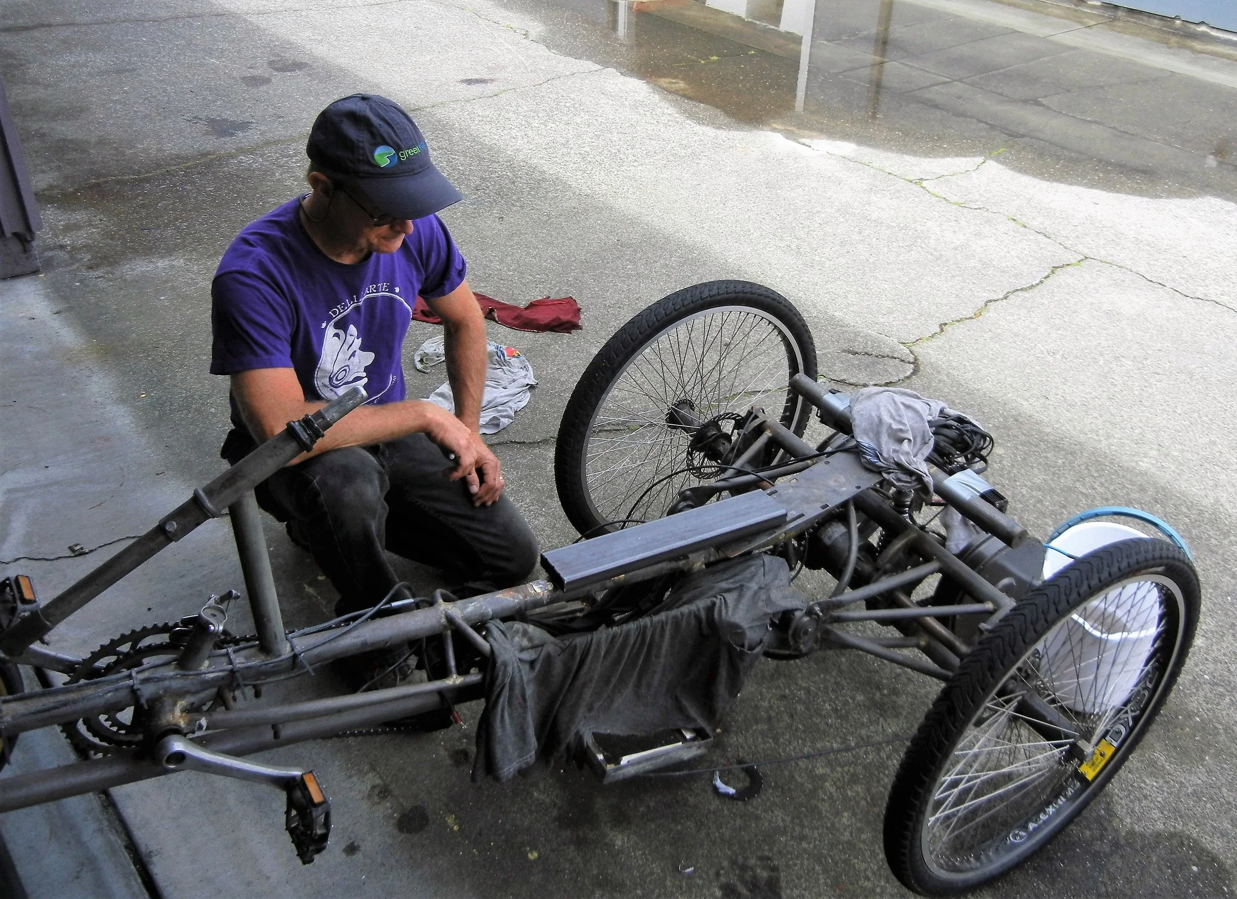  Steve the mastermind of this machine. Version 3 in design. Four 12 volt batteries giving me 48 volt total to rip up the streets. Well that’s a ways off at the moment! Start with something to sit on first! 