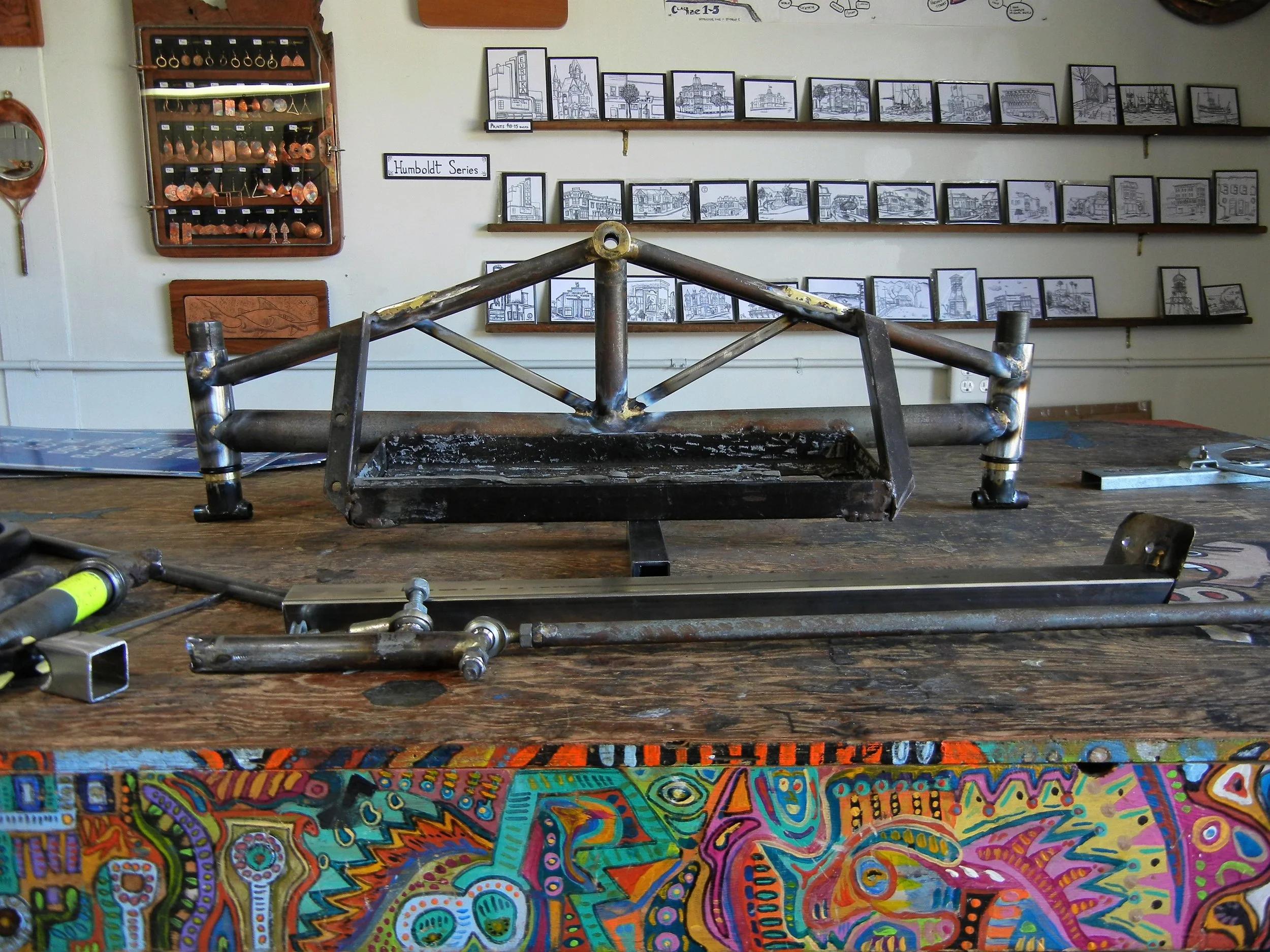  Front head tubes tacked in make sure the angle is just right this time. I welded them at 3 degrees off the 90. Time to get on the tie rods which had to be lengthened by welding extra nuts to the end. 