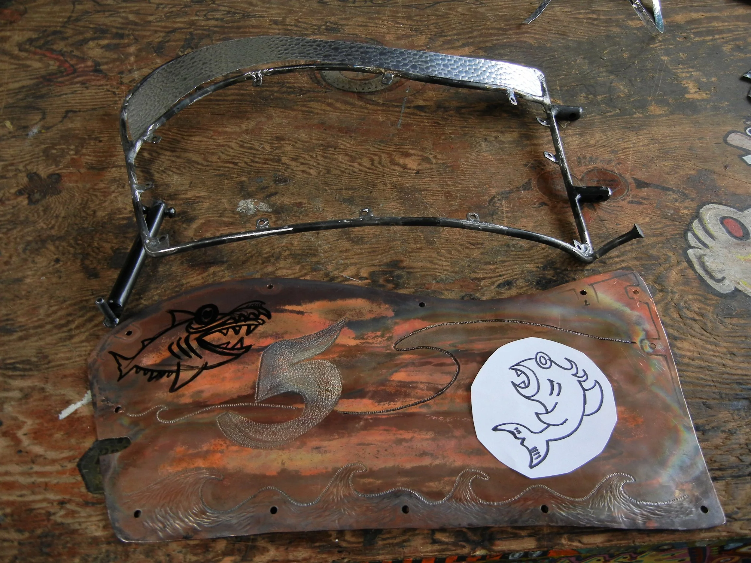  Suicide door portside, ideas are hard to come by and this is what I came up for this. Paper sketch I did the night prior, glue down, pound in the idea. 