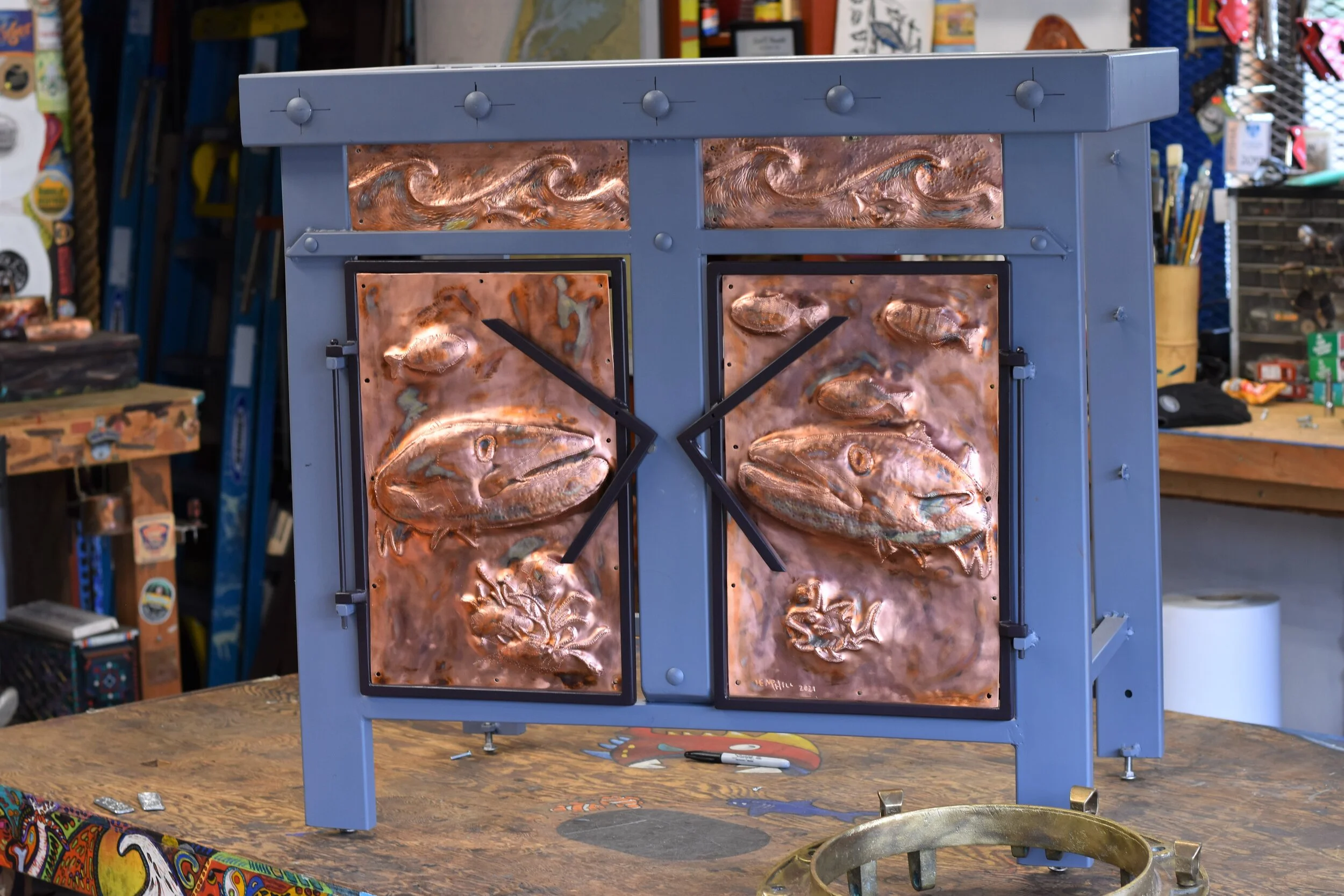  Back bathroom remodel in progress. This is the vanity stand pends painting black like door frames &amp; rivet up. 