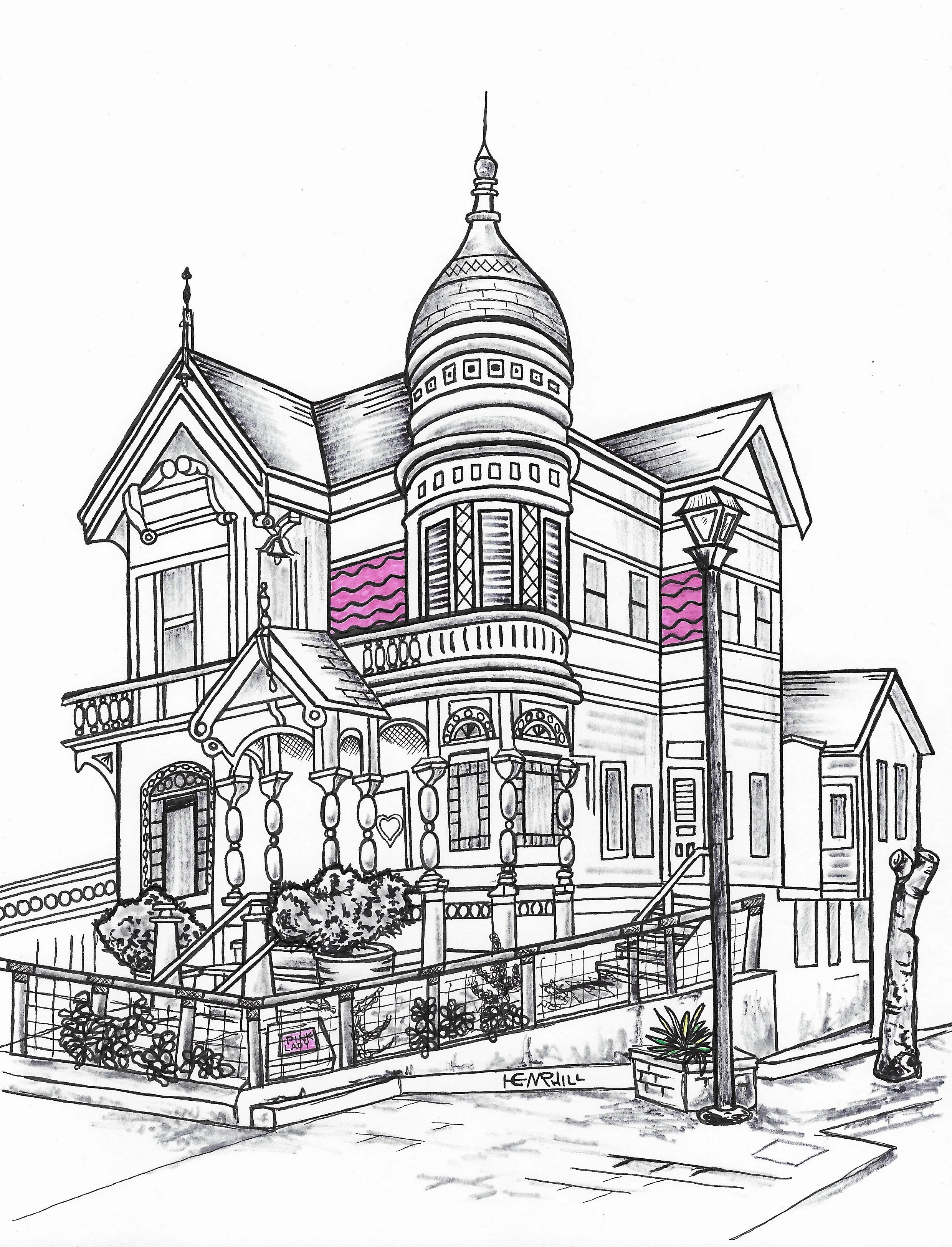 Pink Lady located directly across from Carson Mansion and was a wedding gift to his son 1889