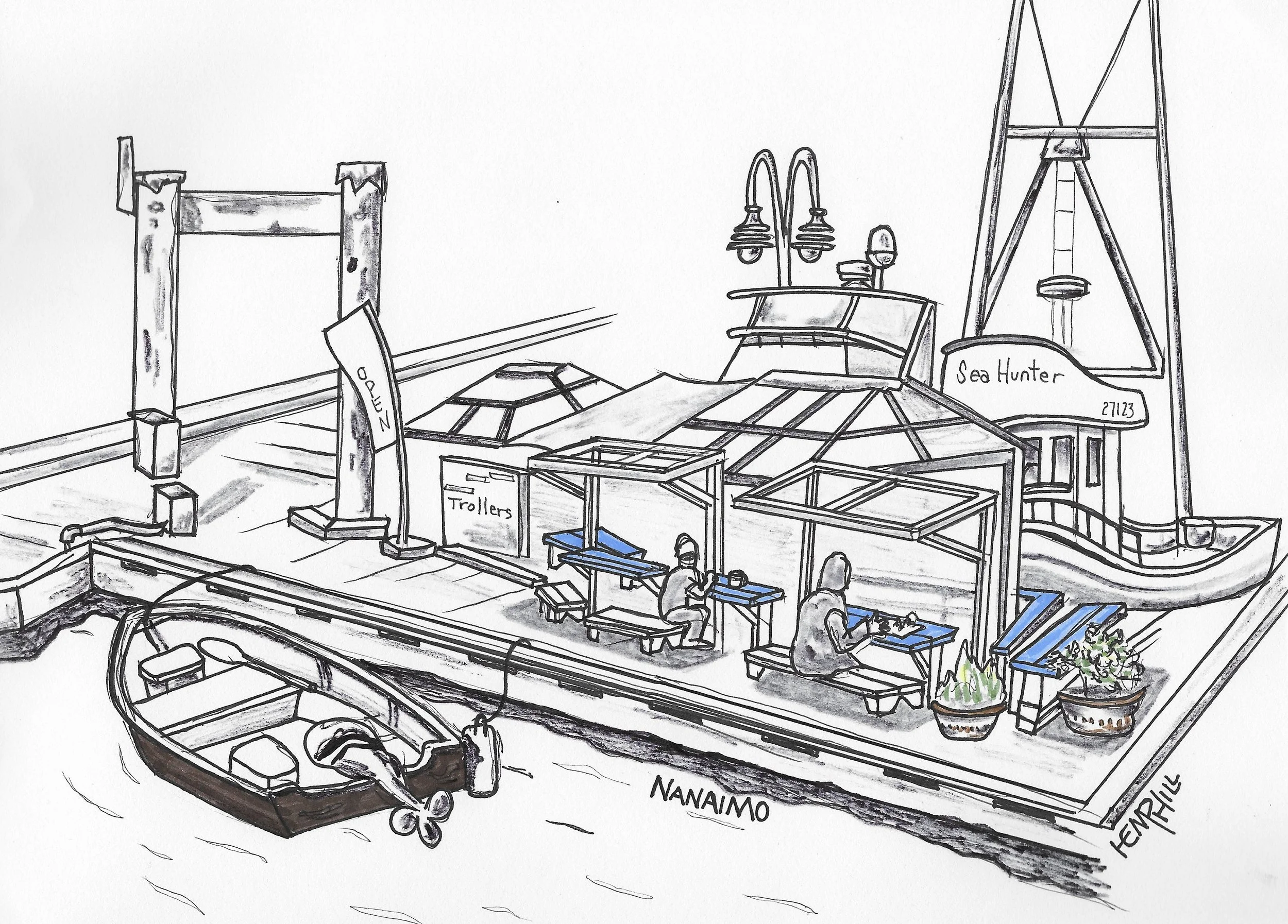 After this this sketch was done I needed no lunch, nothing already full up. The fish & chips smell wafing my way entire draw filled me up.