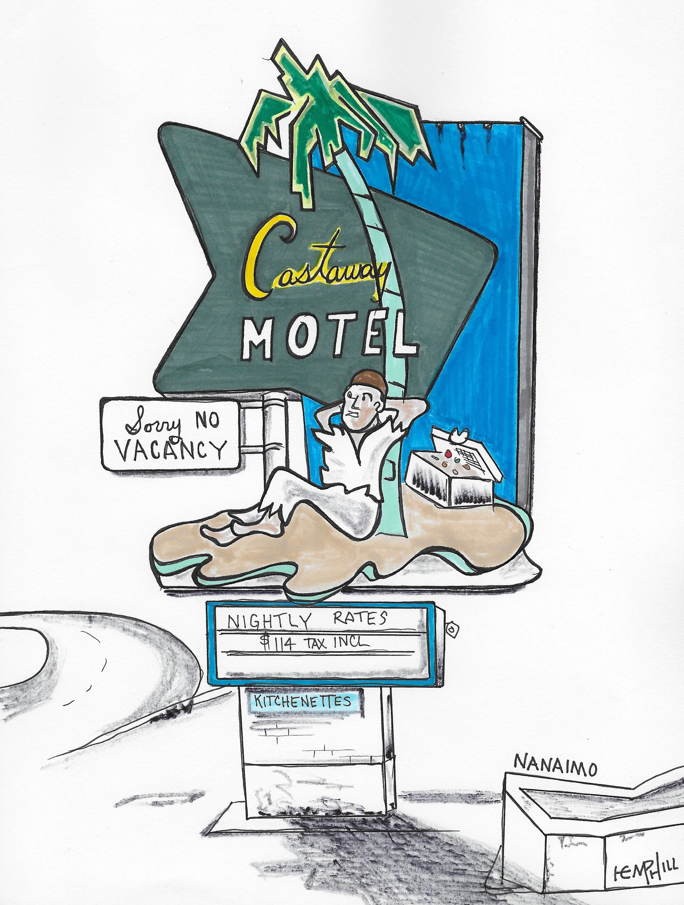 This was a pretty beat up Motel I found rolling into Nanaimo. Screamed "Draw me Draw me"! So I did