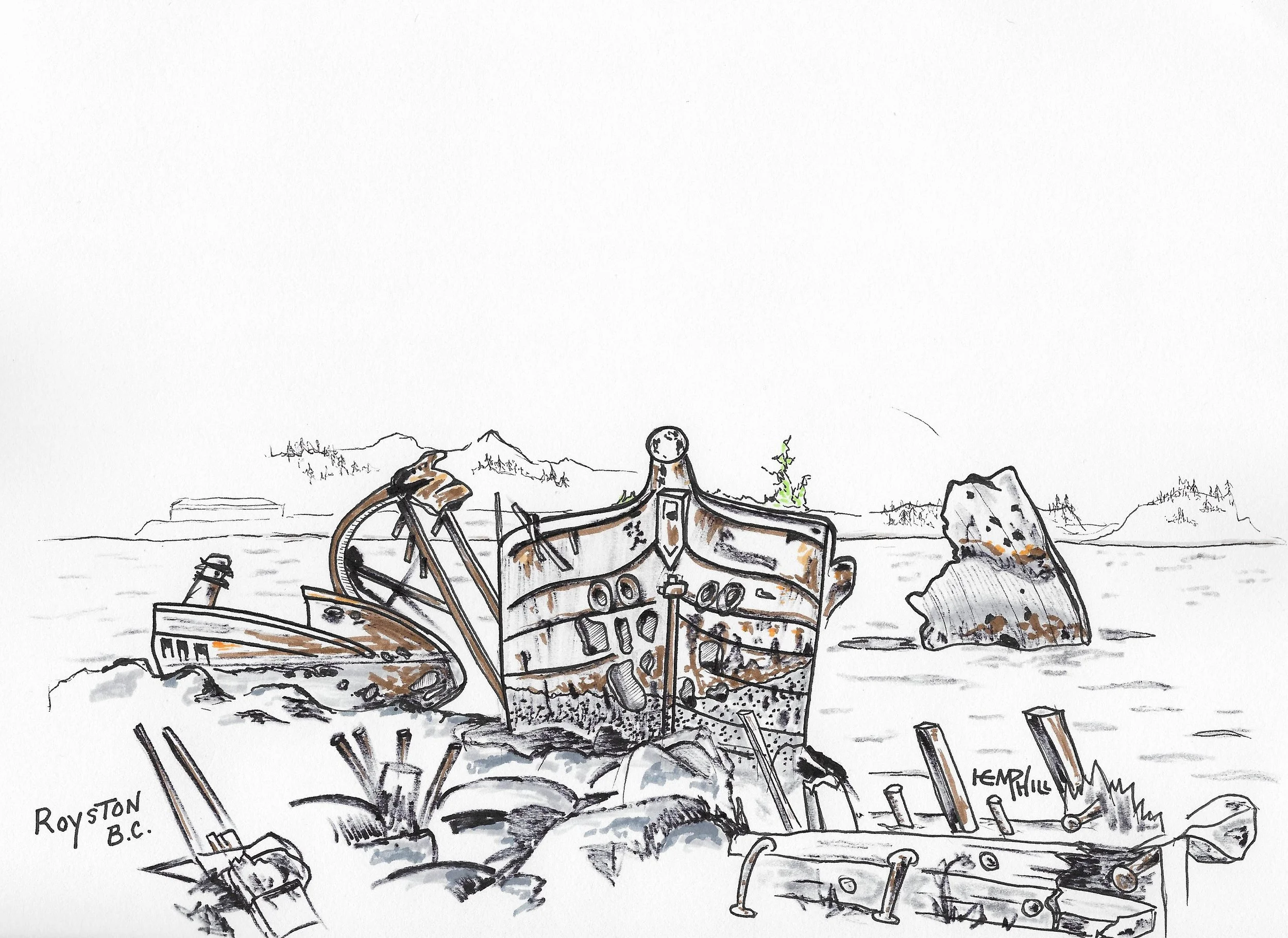 Old ships were filled with big holes and placed here for breakwater work. Bald Eagles to the left here