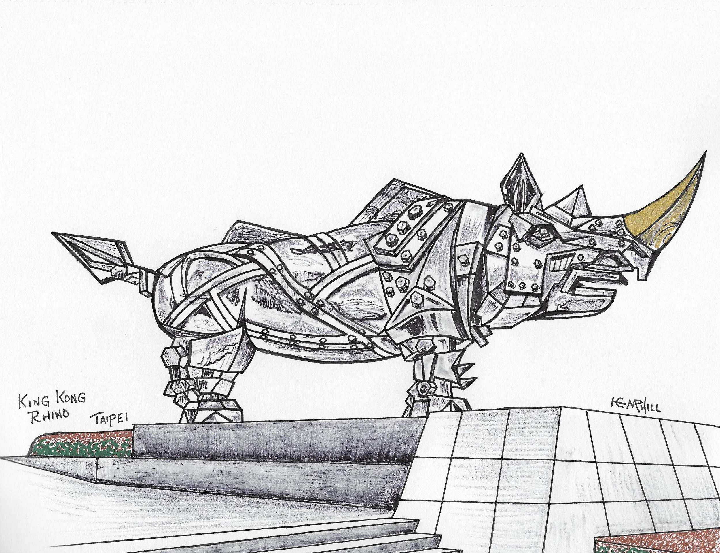 Stainless Steel King Kong rhino hanging around Taipei 101