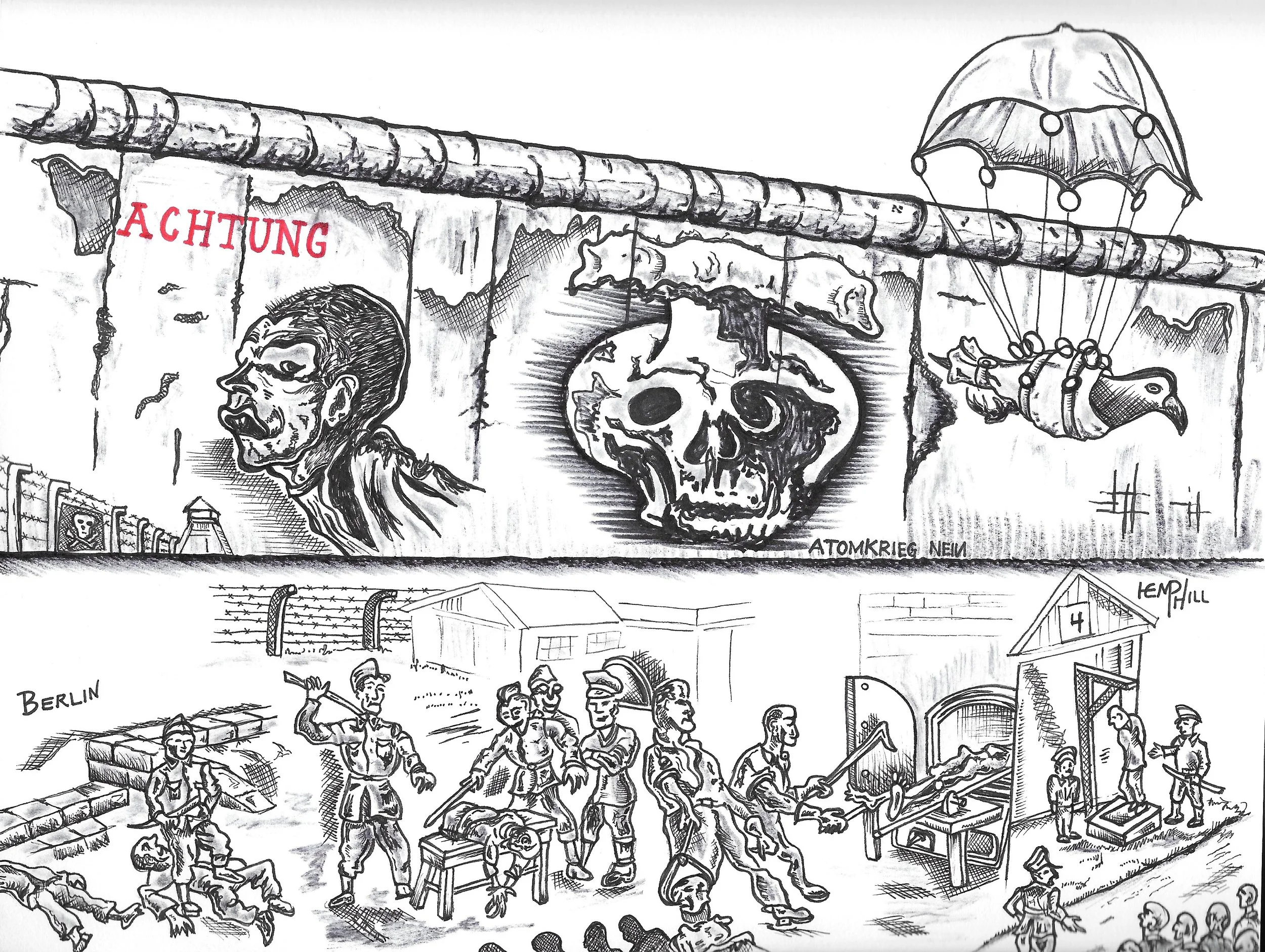 There are parts of the Berlin wall still standing this is my one rendition.