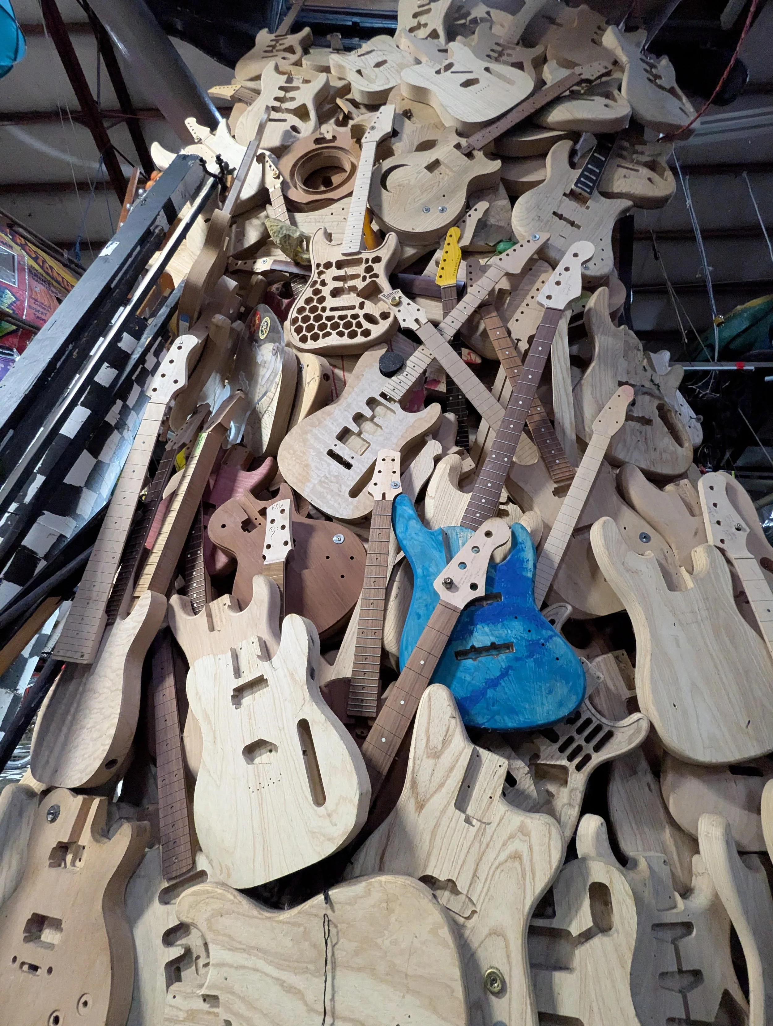 Guitar wall that once stood for years at the Kinetic Lab in Arcata, California