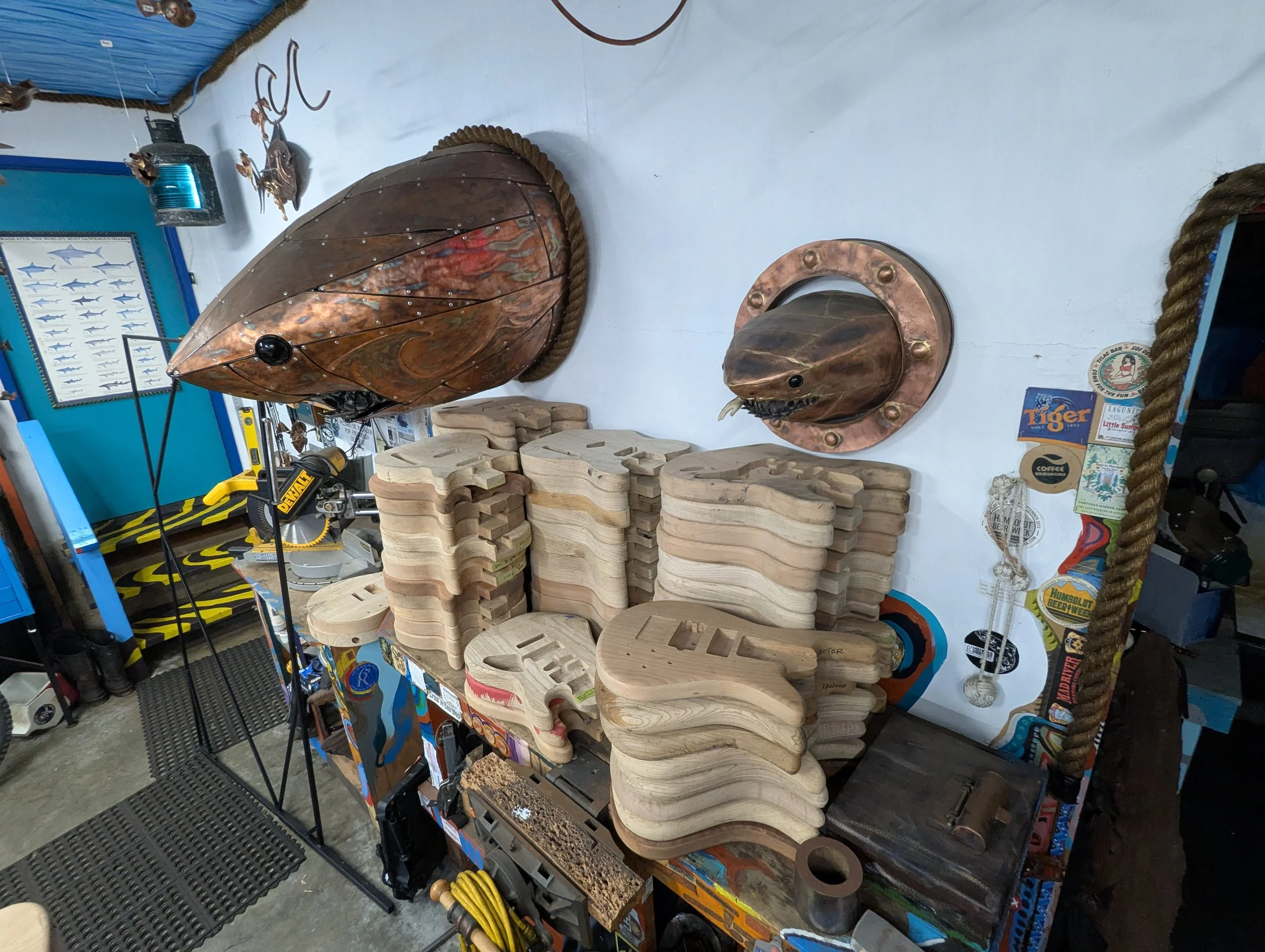 Stacks and stacks of guitar bodies waiting for artistic homes
