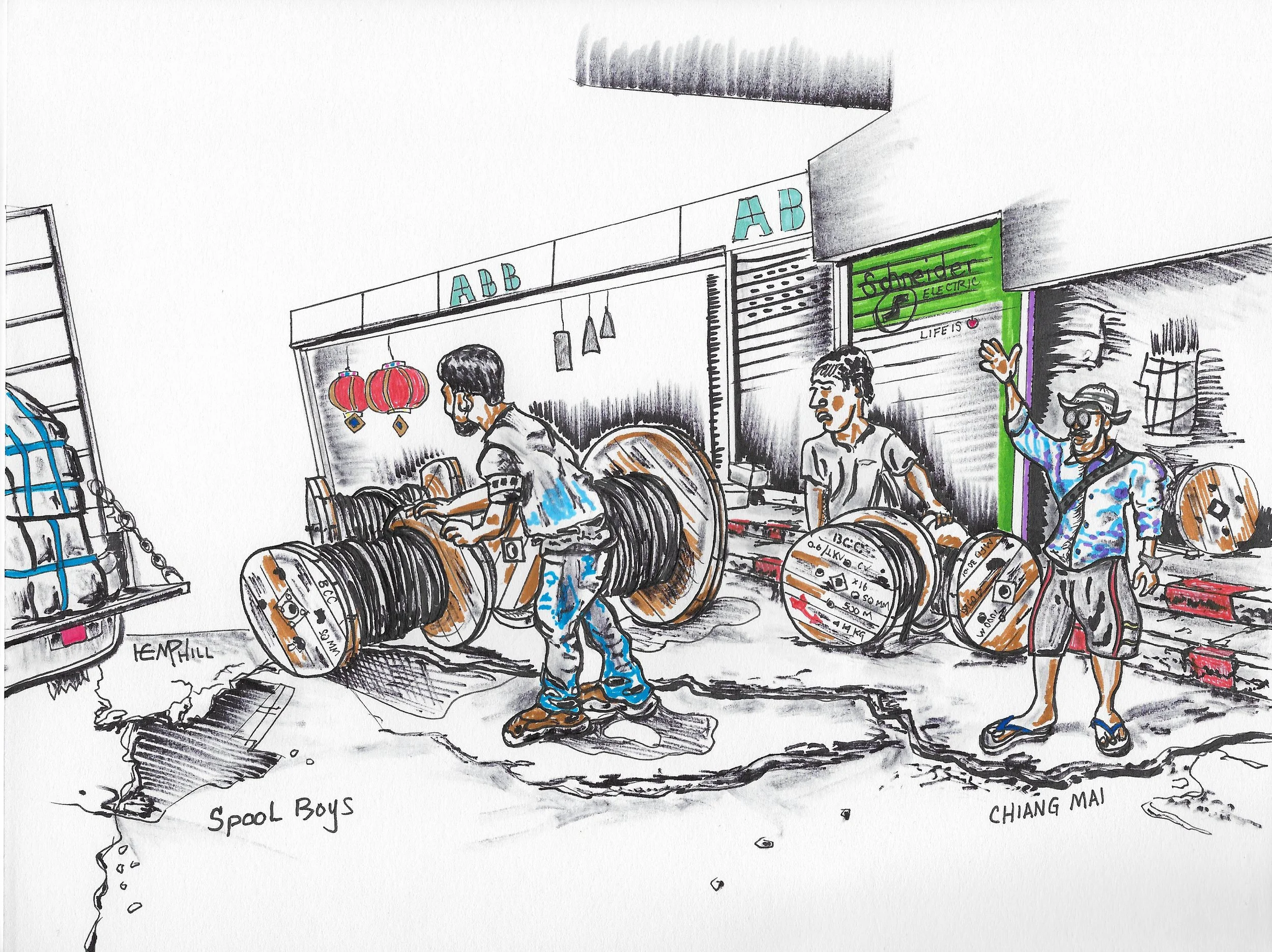 "Spool Boys" tell the story of everyday life, someone's always in charge and there's the worker bees. Love this Draw.