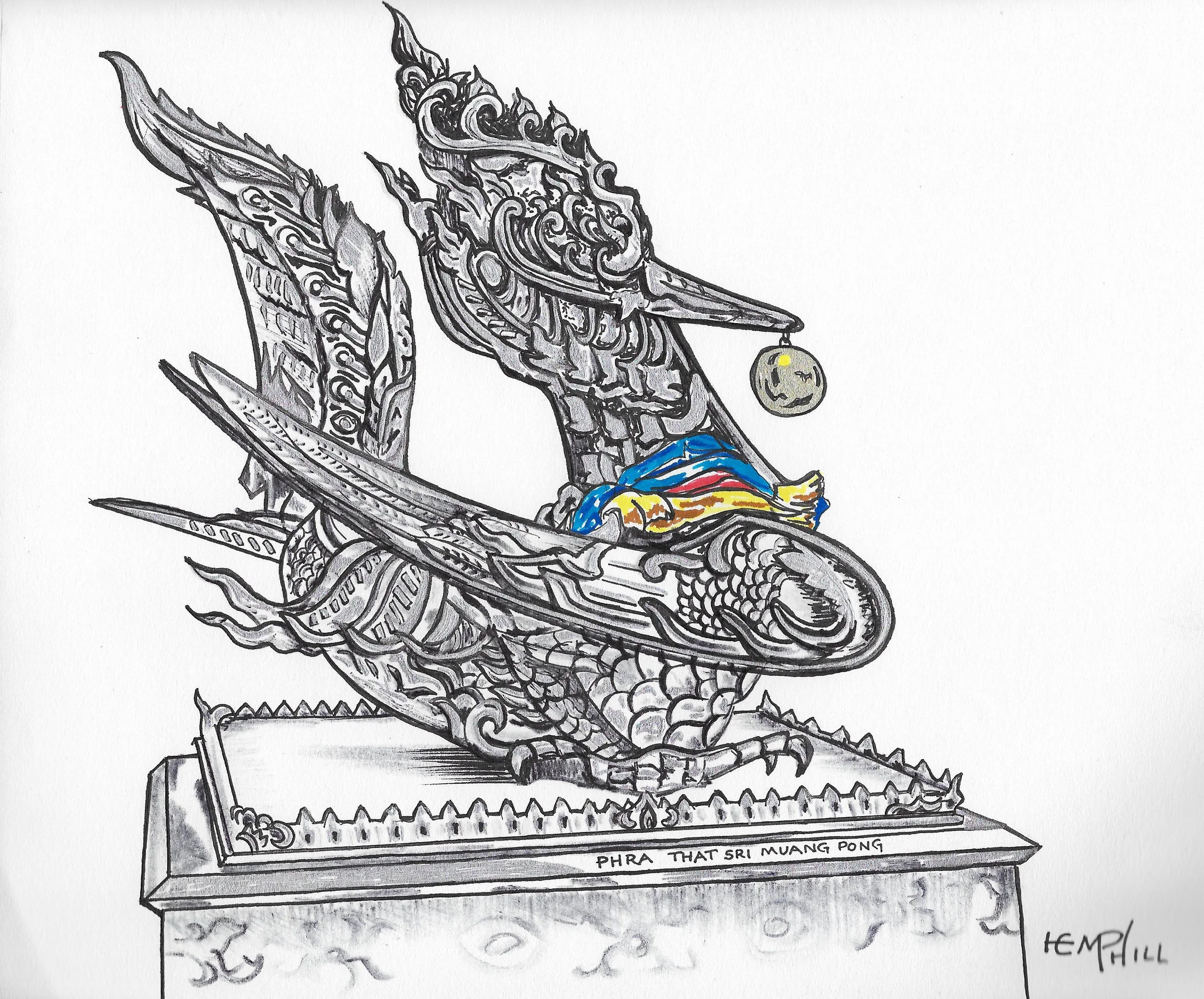 Huge White temple, these bird sculptures were on every side and huge