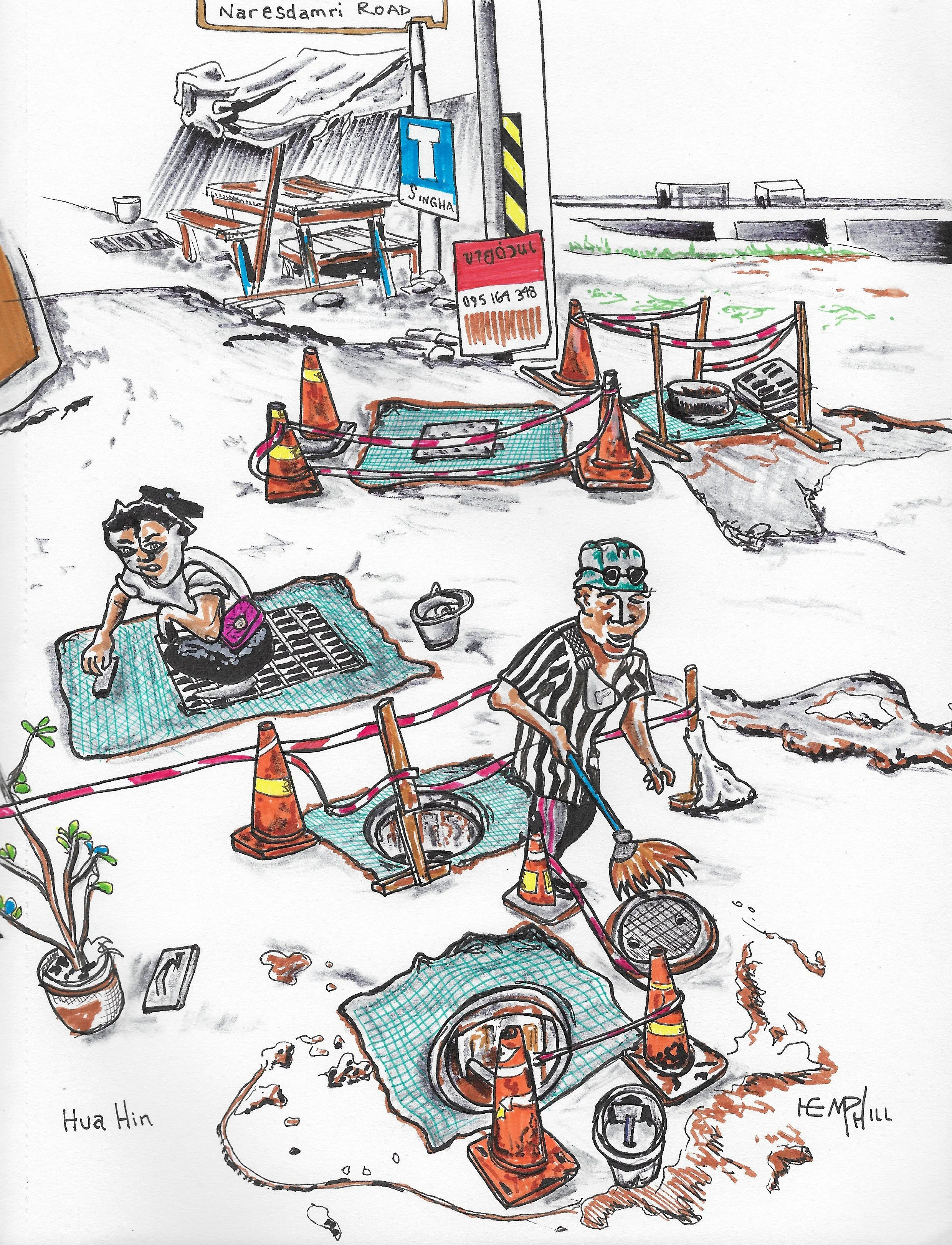 Swillin beer at the Buffalo Bar Hua Hin. Man these workers sure make a person thirsty just watchin.