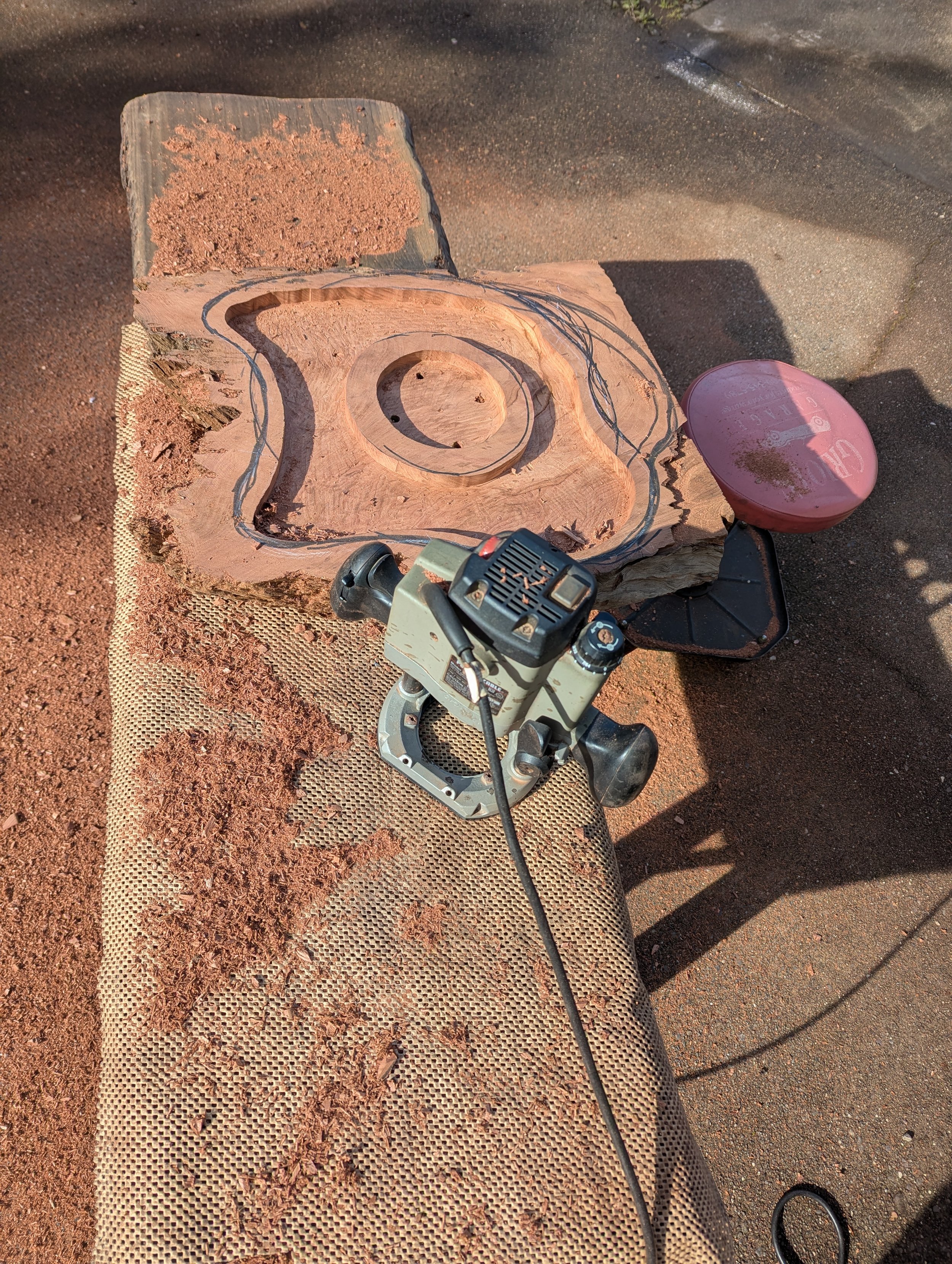 Redwood base routed out specifically for this copper water tank