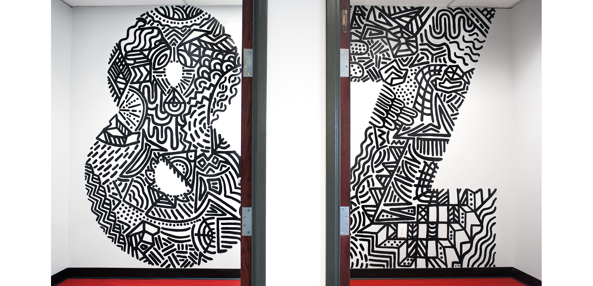 Hand-painted type murals for the newly renovated Extensis HQ in Portland, OR. Medium: Acrylic paint on drywall