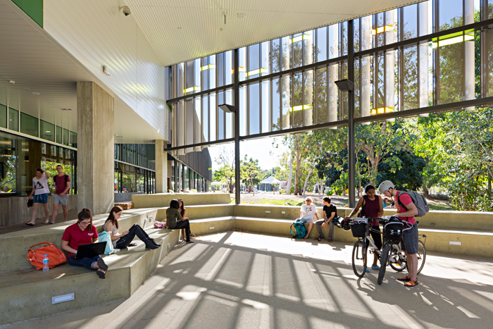 Deeply covered outdoor space forms part of the network of connected spaces to other buildings