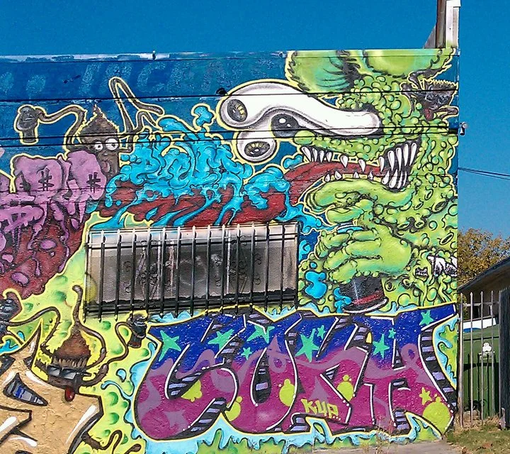 70th and San Pedro. &nbsp;This photo was taken a few years ago, will check if this guy is still here. &nbsp;Love the humor in this, and bright pops of color