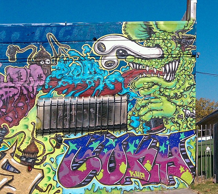 70th and San Pedro. This photo was taken a few years ago, will check if this guy is still here. Love the humor in this, and bright pops of color