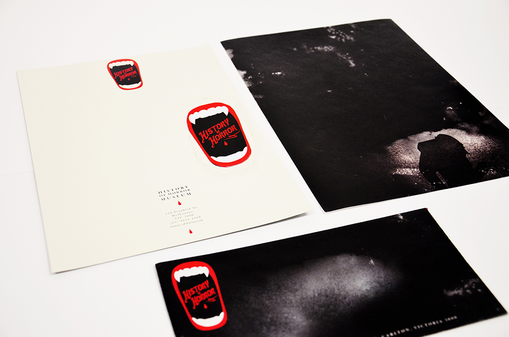 Brand identity for fictional museum The History of Horror Museum, which specializes in chronicling the history of horror films. 