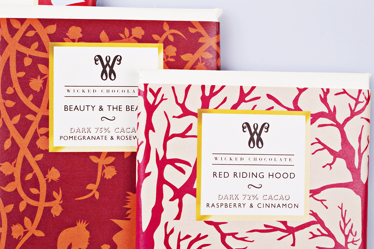 Every chocolate bar was conceptualized with a fairy tale in mind and what flavors it inspired, which then inspired the colors.