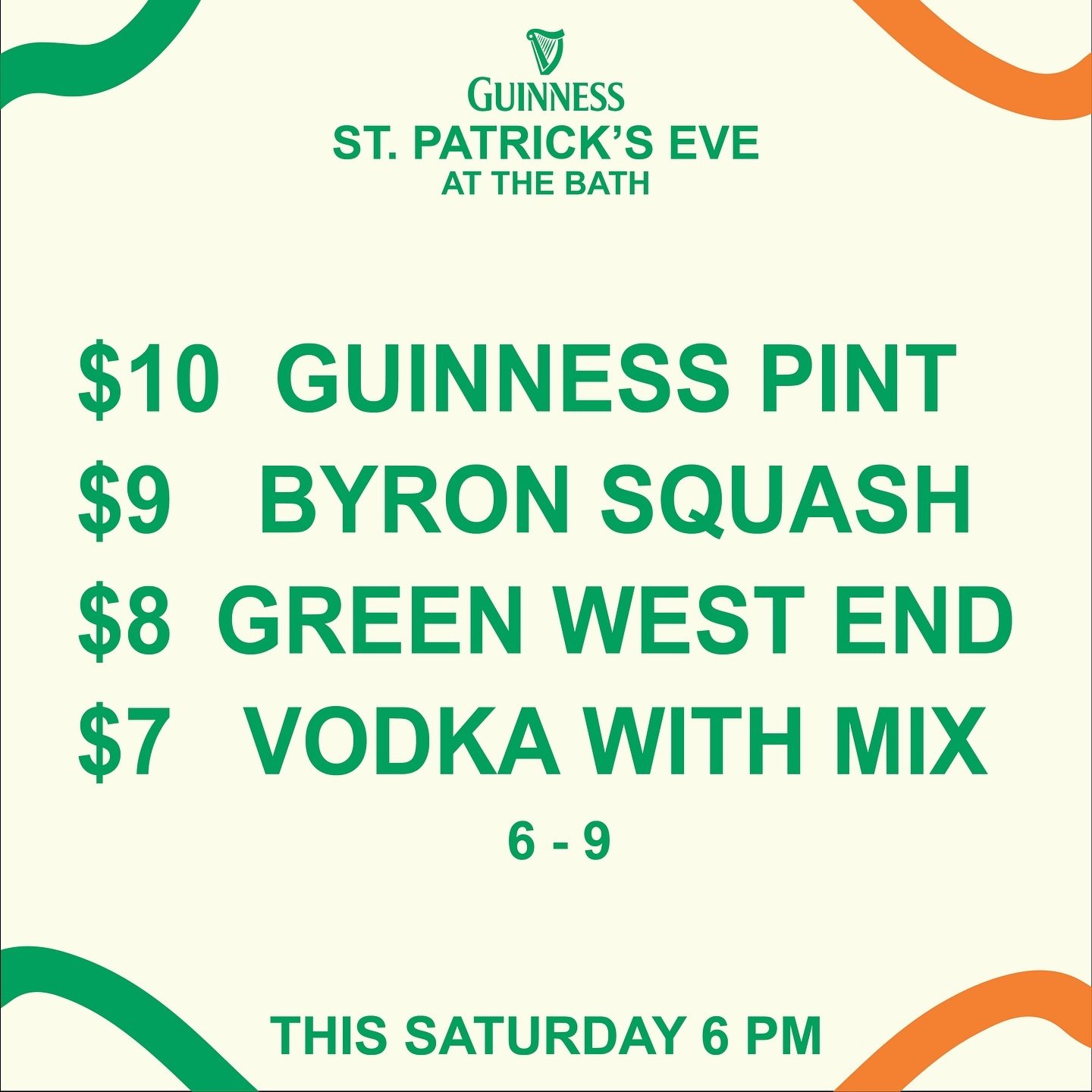 This Saturday. 6 PM.

✅💚🍀🟢