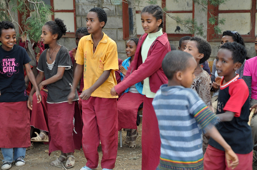 Young ethiopians take part in dance activity advocating against child marriage (CREDIT: PLan)